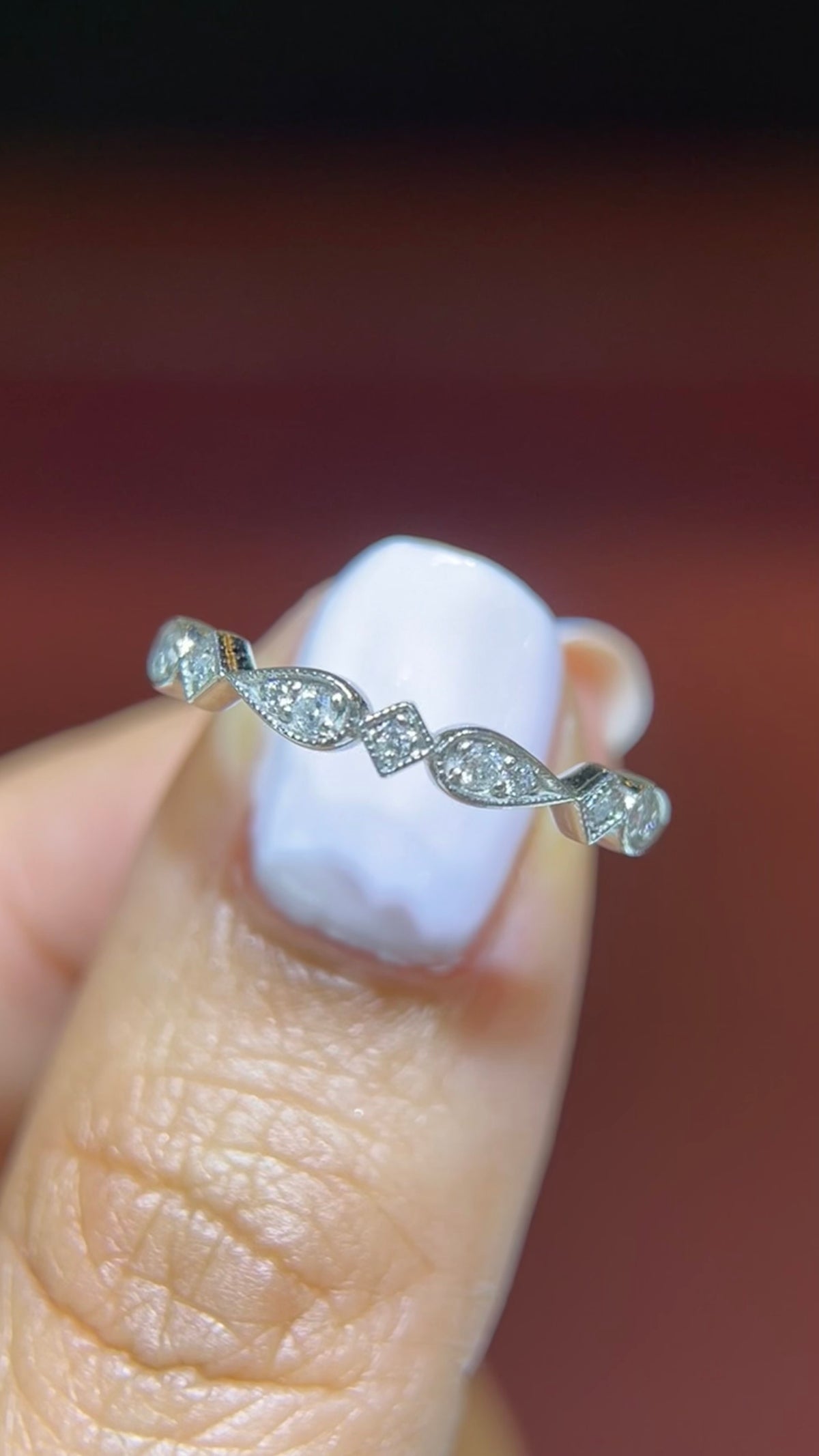 0.14ct Milgrain Beaded Pear and Square Diamond Wedding Band 14K Gold BAN106