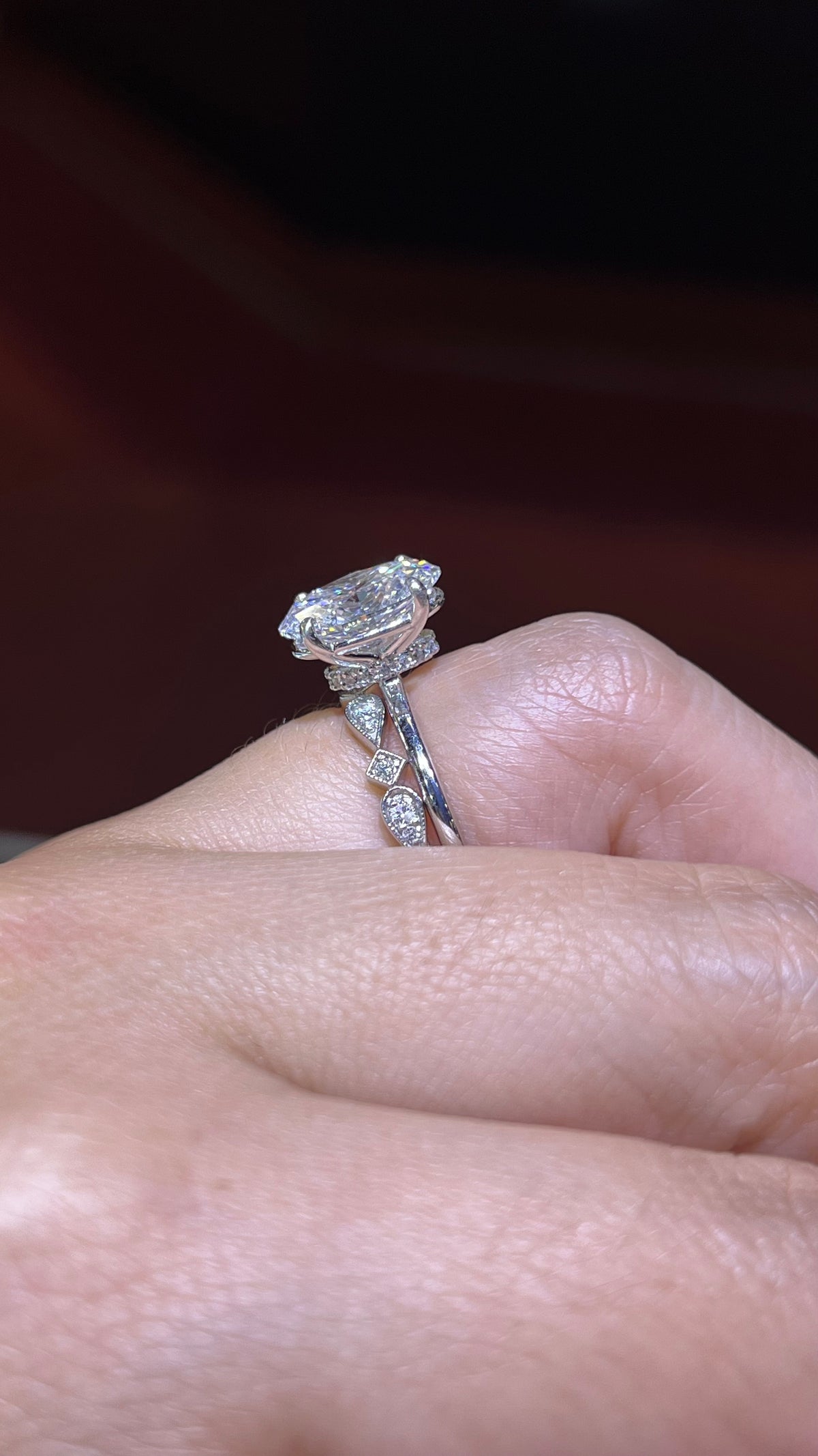 0.14ct Milgrain Beaded Pear and Square Diamond Wedding Band 14K Gold BAN106