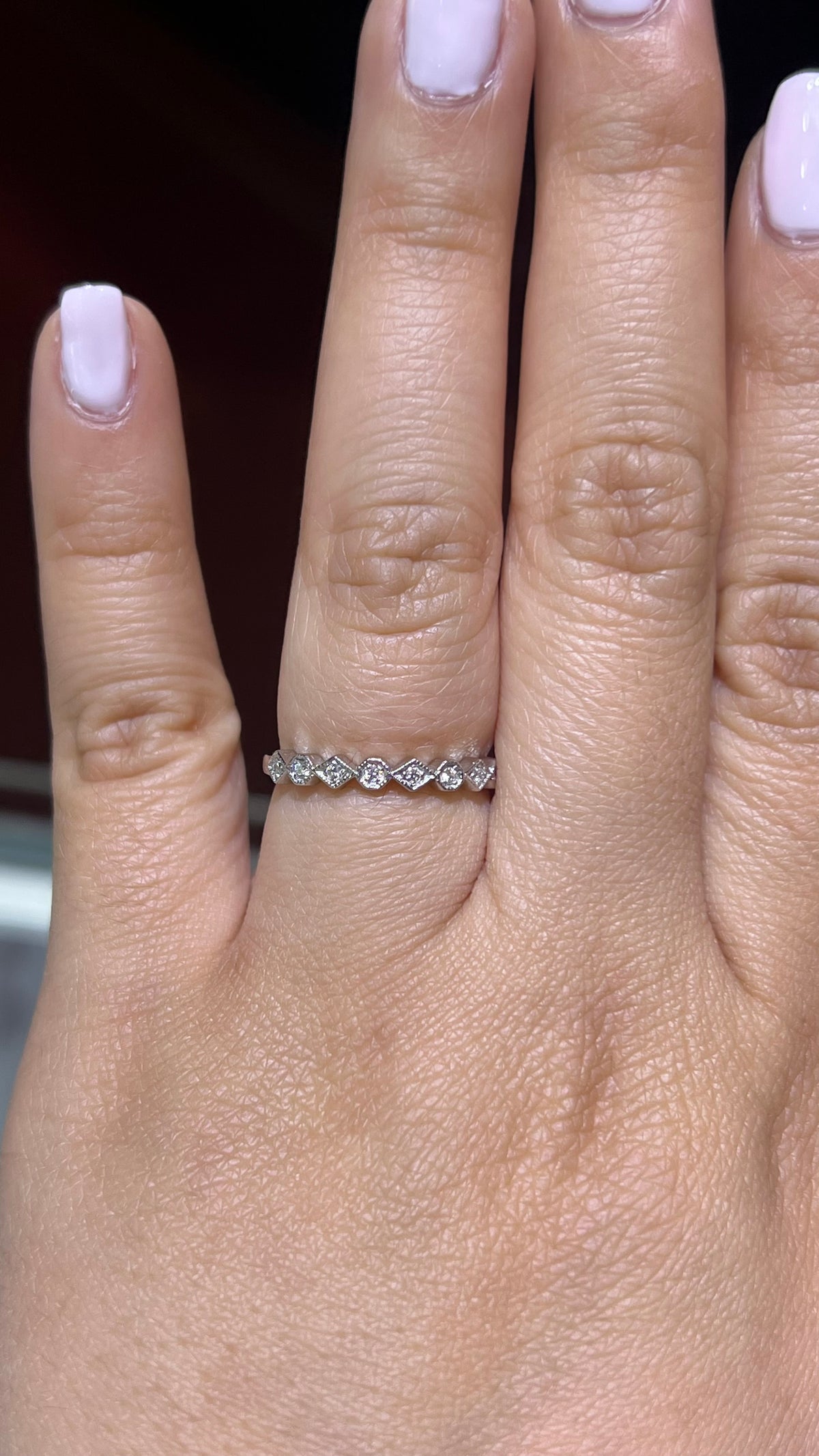 0.10ct Milgrain Beaded Square and Octagon Diamond Wedding Band 14K Gold BAN111