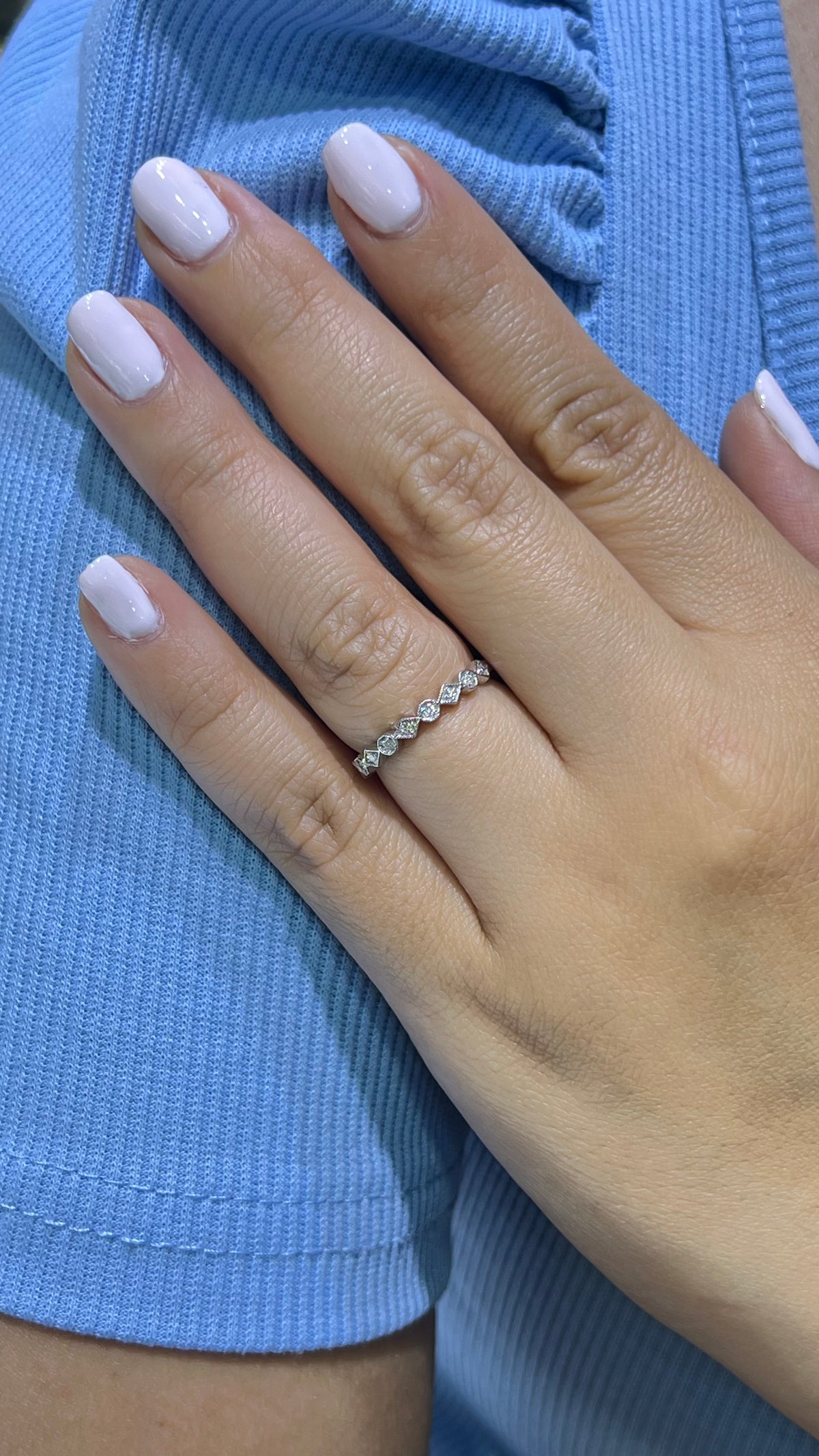 0.10ct Milgrain Beaded Square and Octagon Diamond Wedding Band 14K Gold BAN111