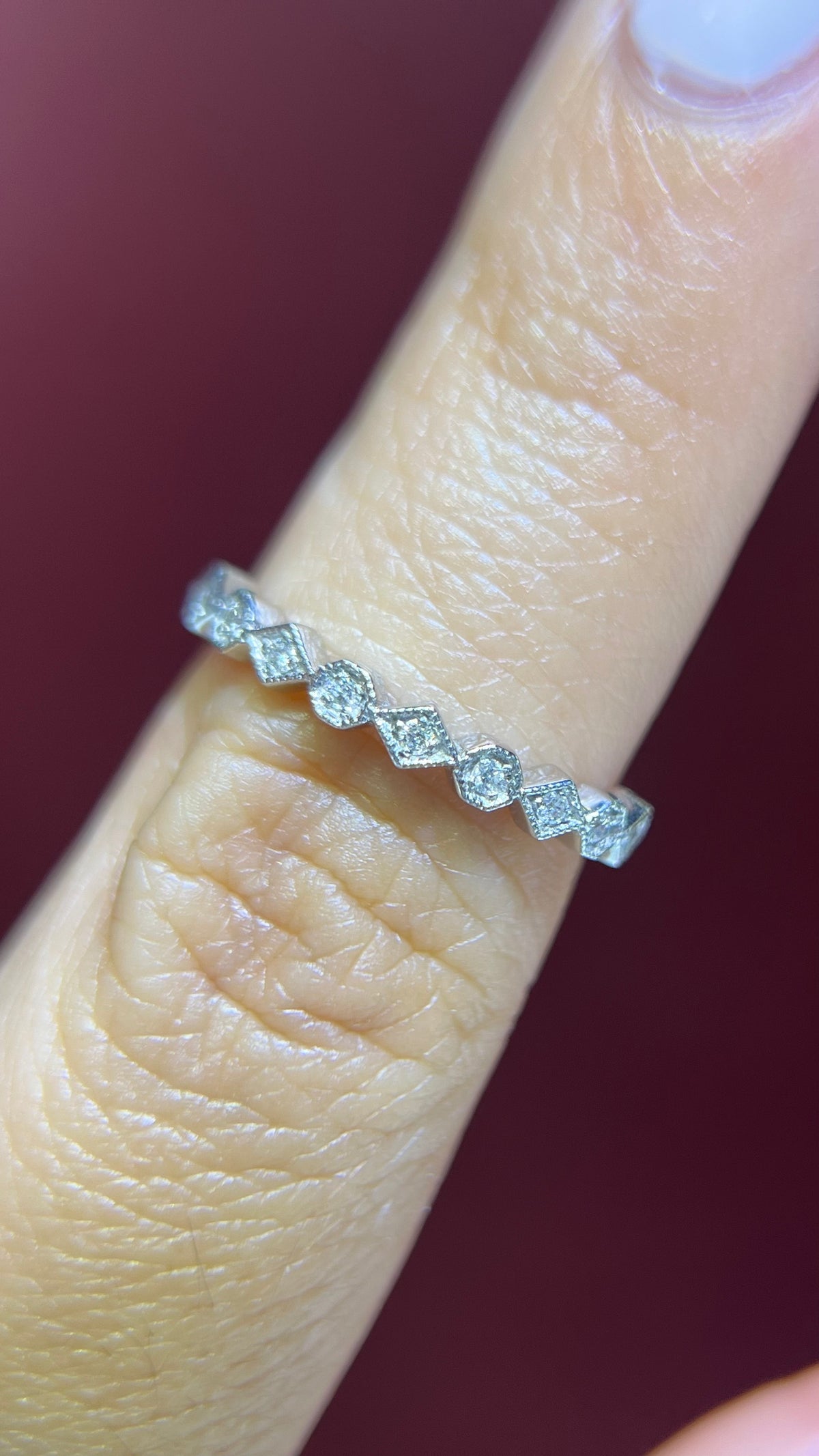 0.10ct Milgrain Beaded Square and Octagon Diamond Wedding Band 14K Gold BAN111