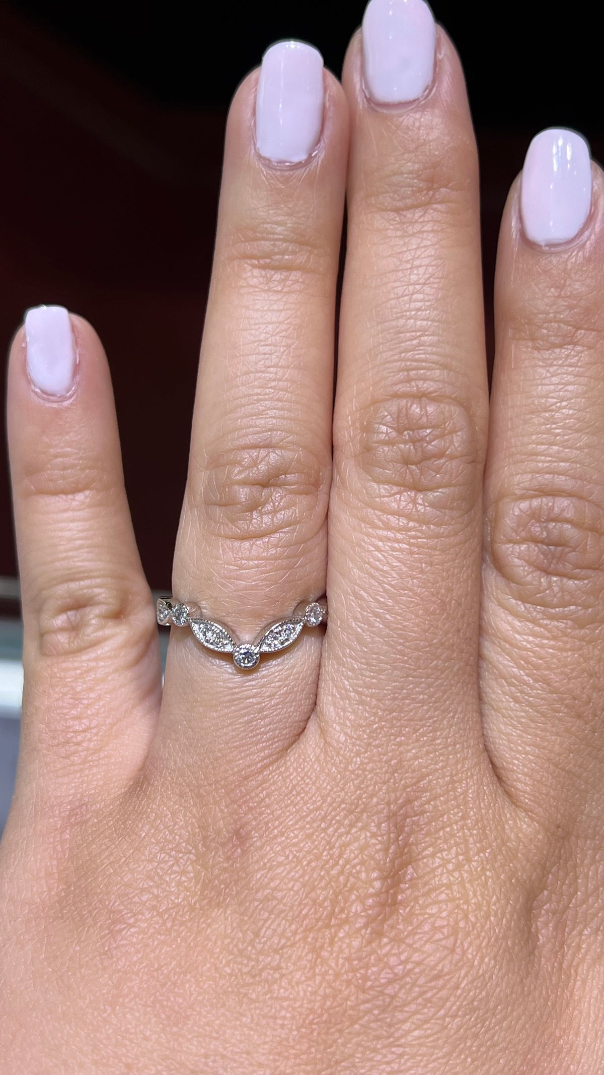 0.30ct Milgrain Beaded Marquise and Round Chevron Diamond Wedding Band 14K Gold BAN115