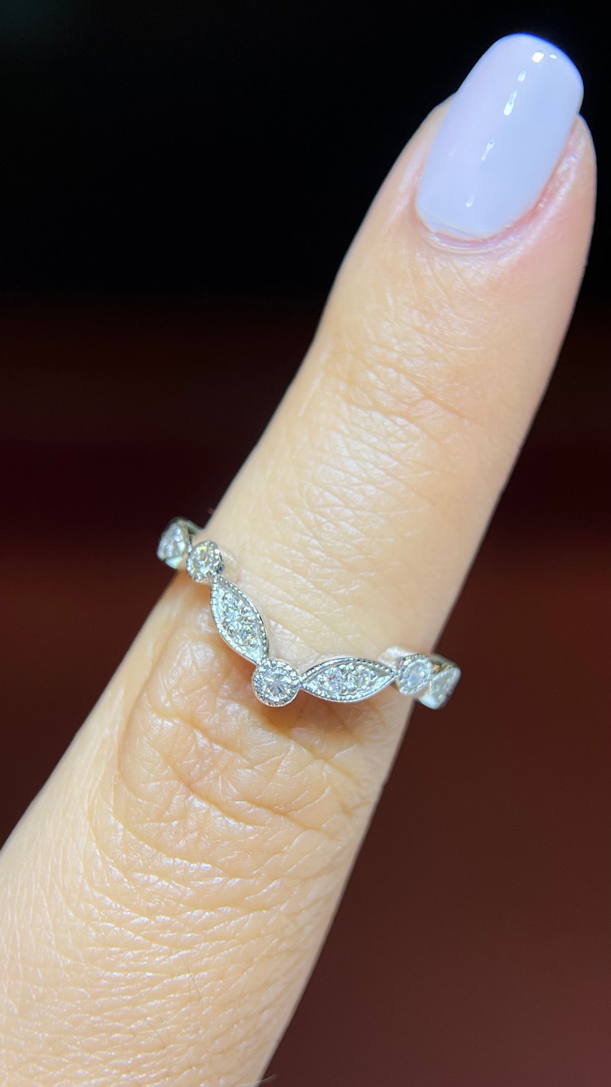 0.30ct Milgrain Beaded Marquise and Round Chevron Diamond Wedding Band 14K Gold BAN115