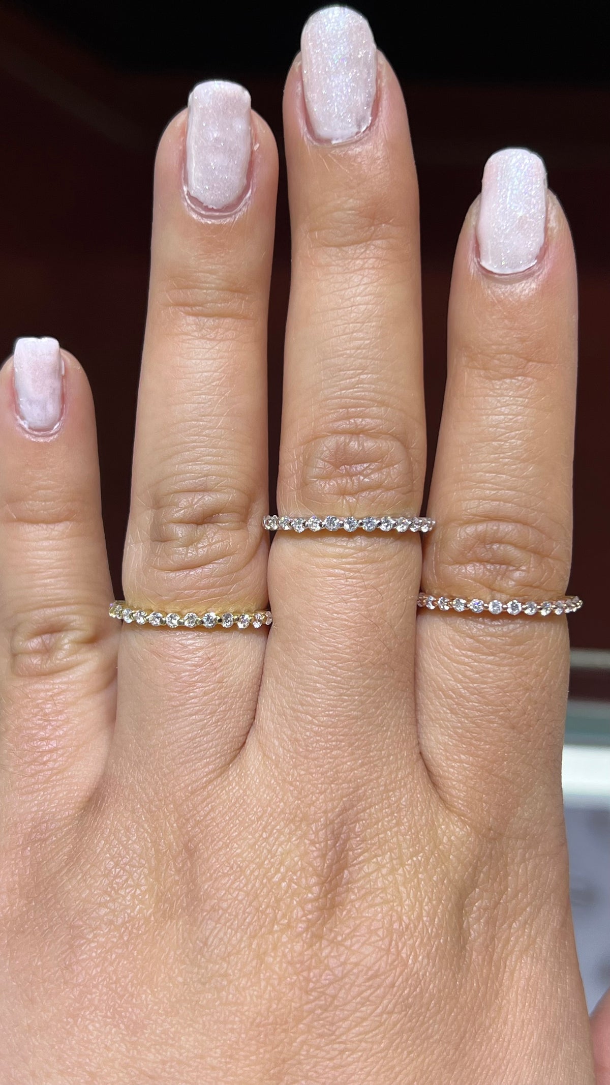 0.29ct Single Shared Prong Bubble Diamond Wedding Band 14K Gold BAN135