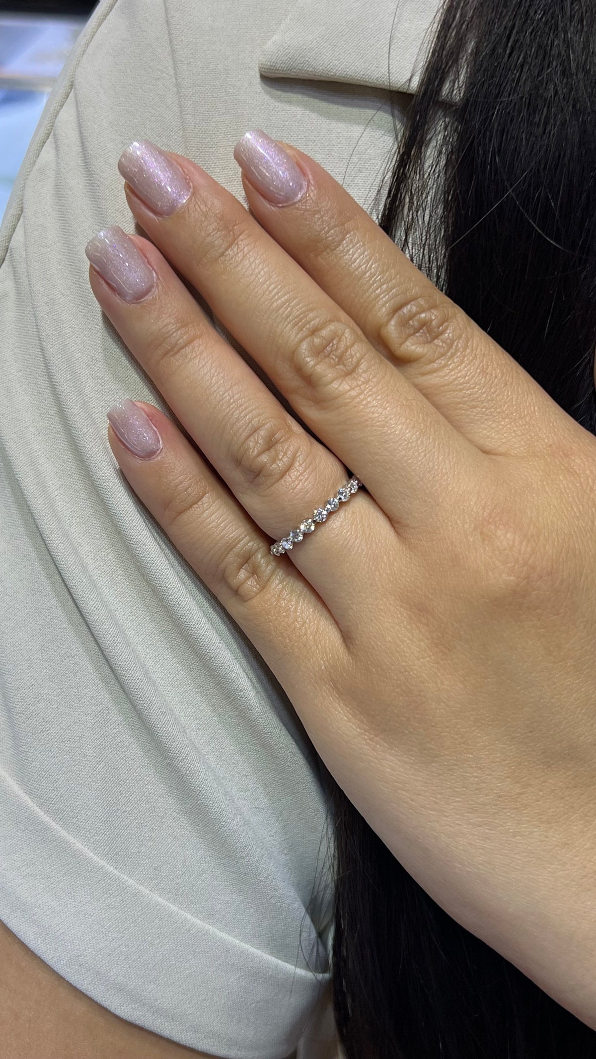 0.60ct Single Shared Prong Bubble Diamond Wedding Band 14K Gold BAN136