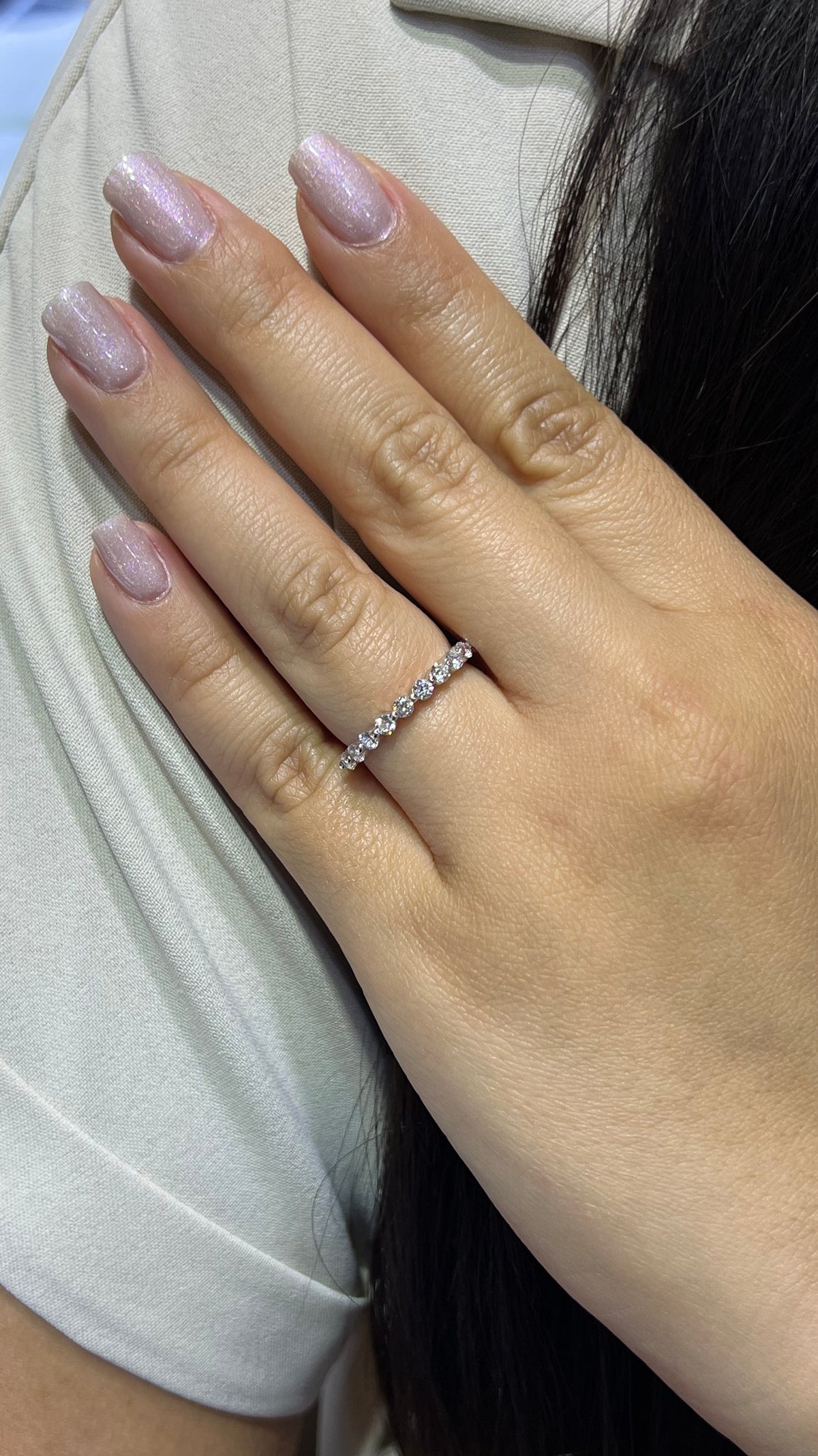 0.60ct Single Shared Prong Bubble Diamond Wedding Band 14K Gold BAN137