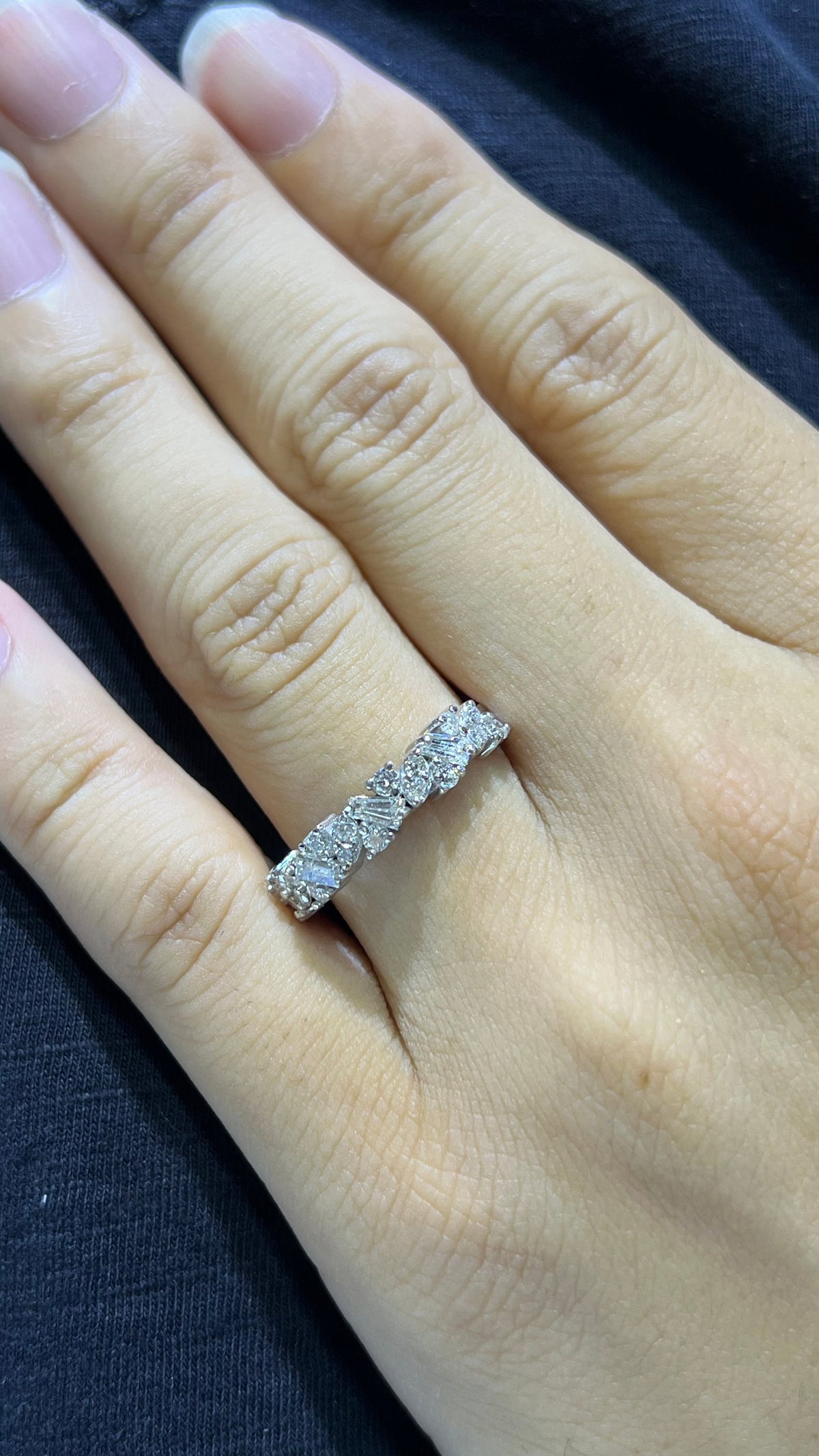 Staggered Baguette Cluster Diamond Wedding Band 14K Gold BAN141