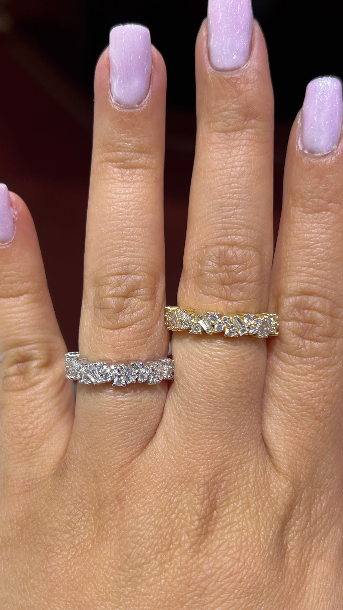 Staggered Baguette Cluster Diamond Wedding Band 14K Gold BAN141