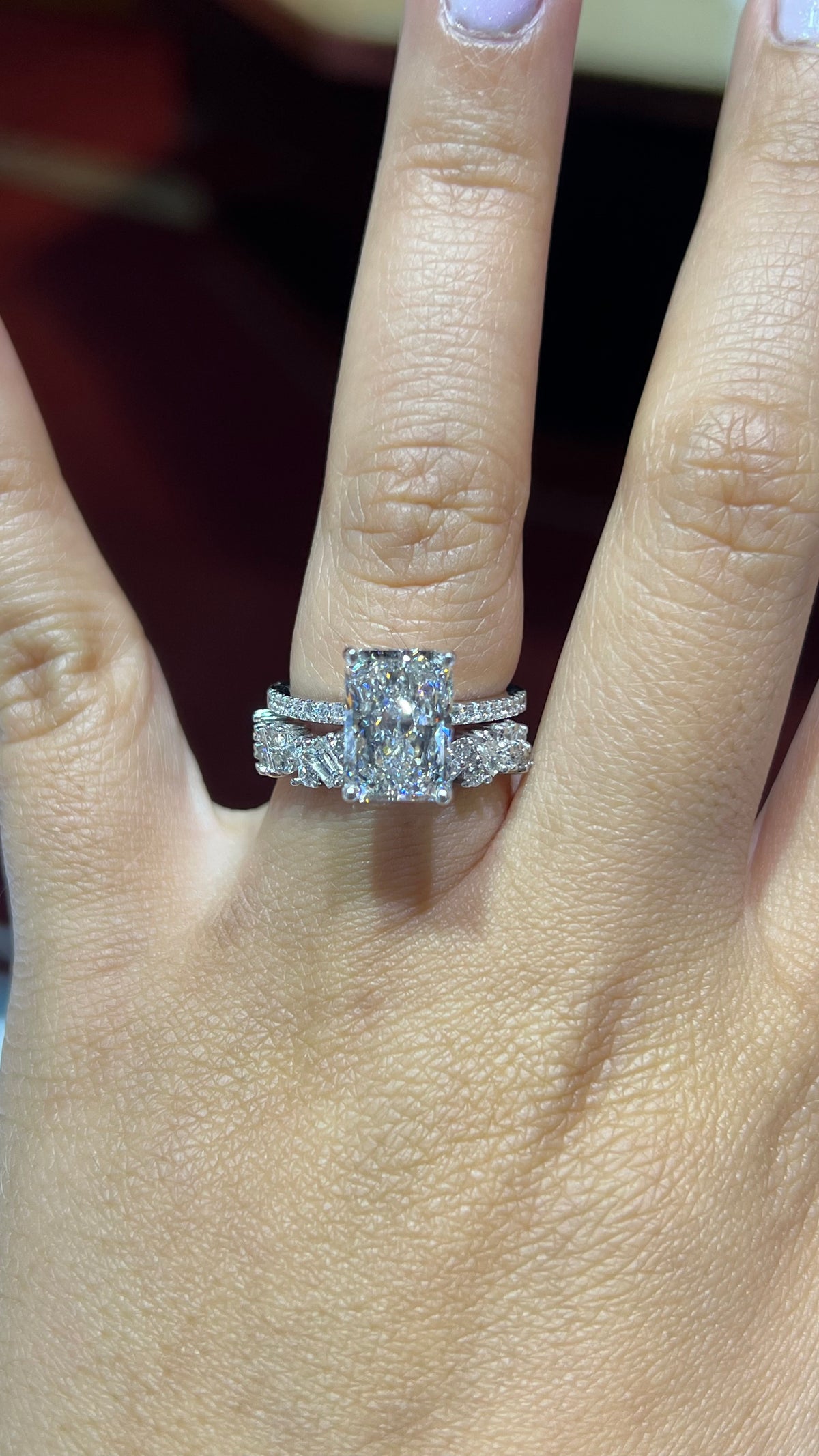 Staggered Baguette Cluster Diamond Wedding Band 14K Gold BAN141