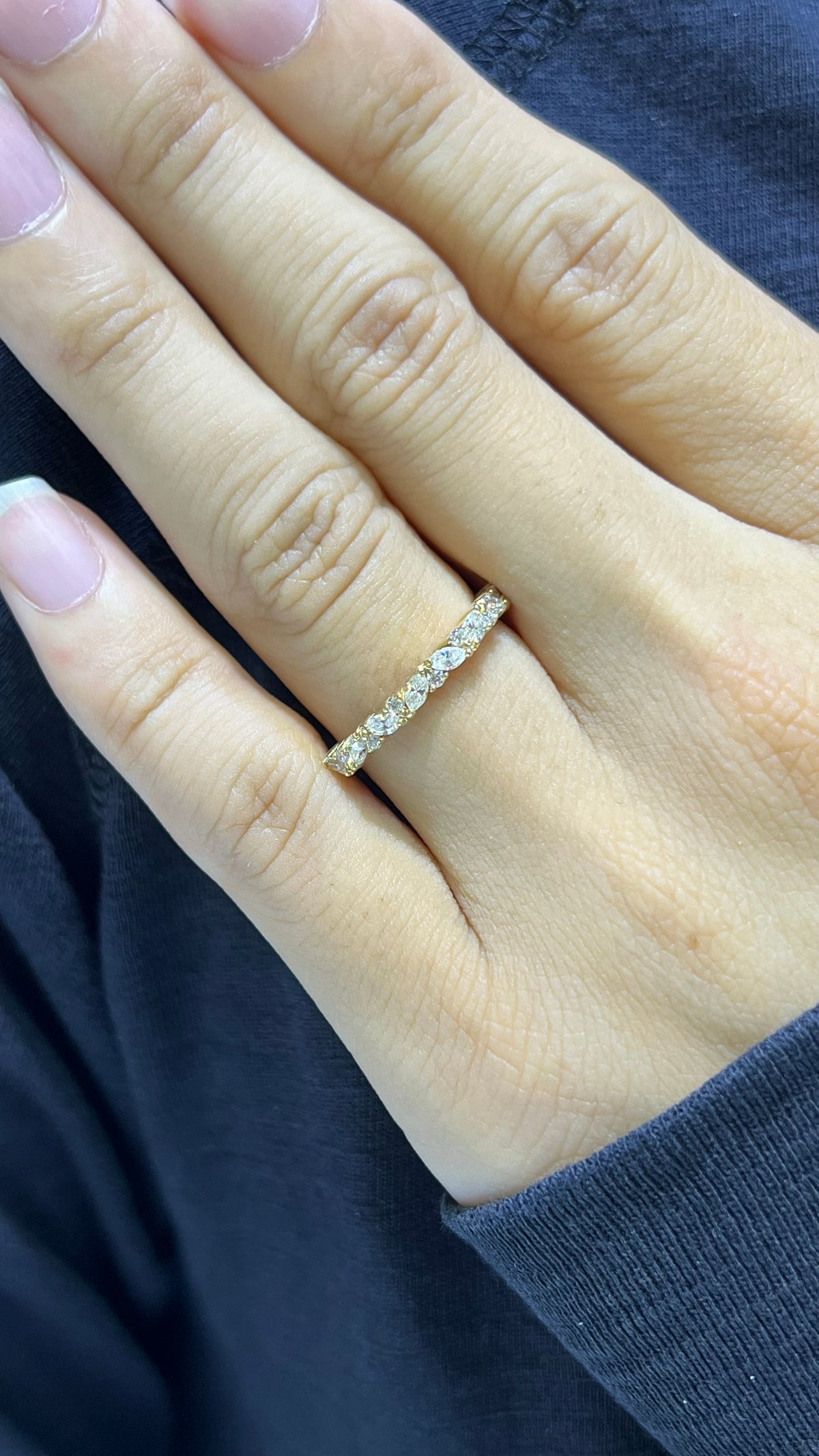 Staggered Marquise Alternating Diamond Wedding Band 14K Gold BAN143