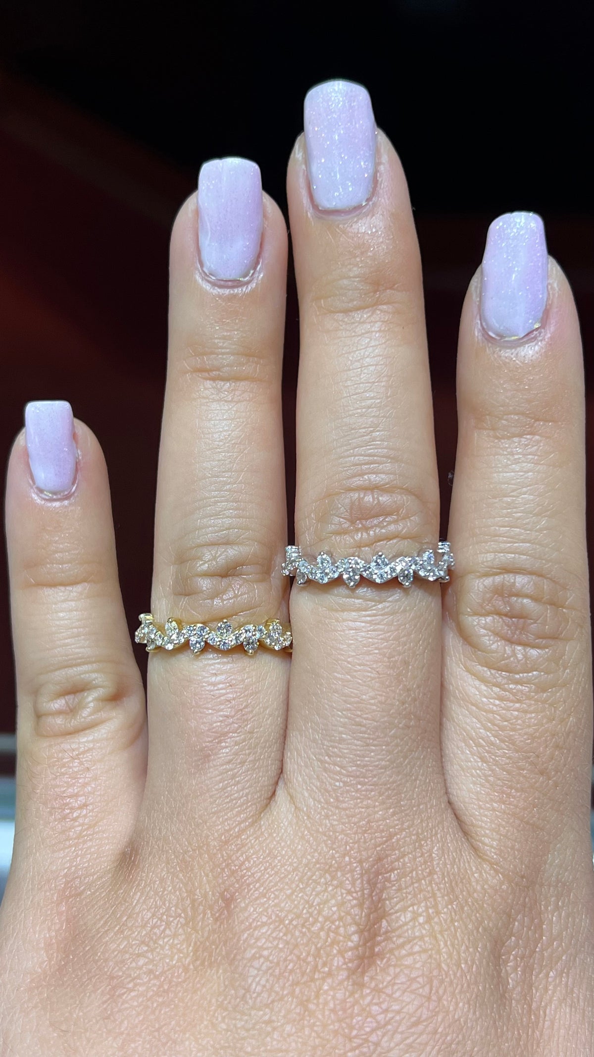 Alternating Diamond Wave Wedding Band 14K Gold BAN147