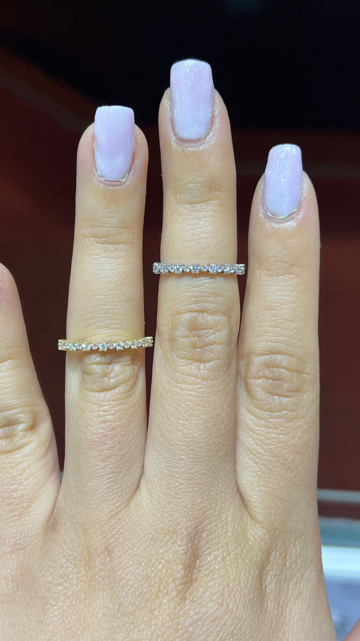 Alternating Round Brilliant Diamond Wedding Band 14K Gold BAN150