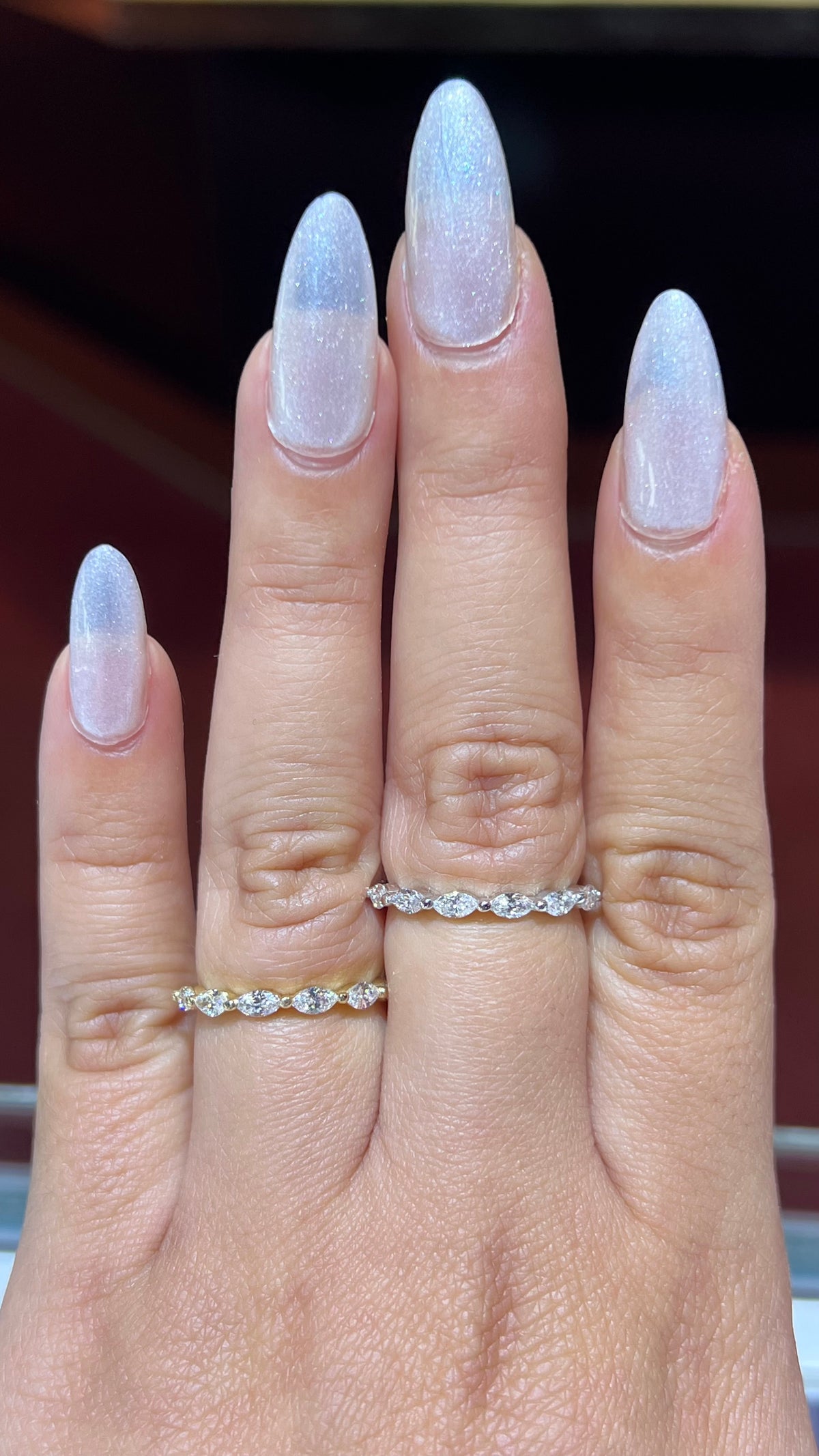 Marquise Shared Prong Diamond Wedding Band 14K Gold BAN154