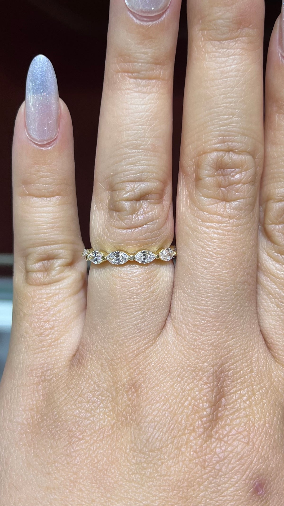 Larger Marquise Shared Prong Diamond Wedding Band 14K Gold BAN155