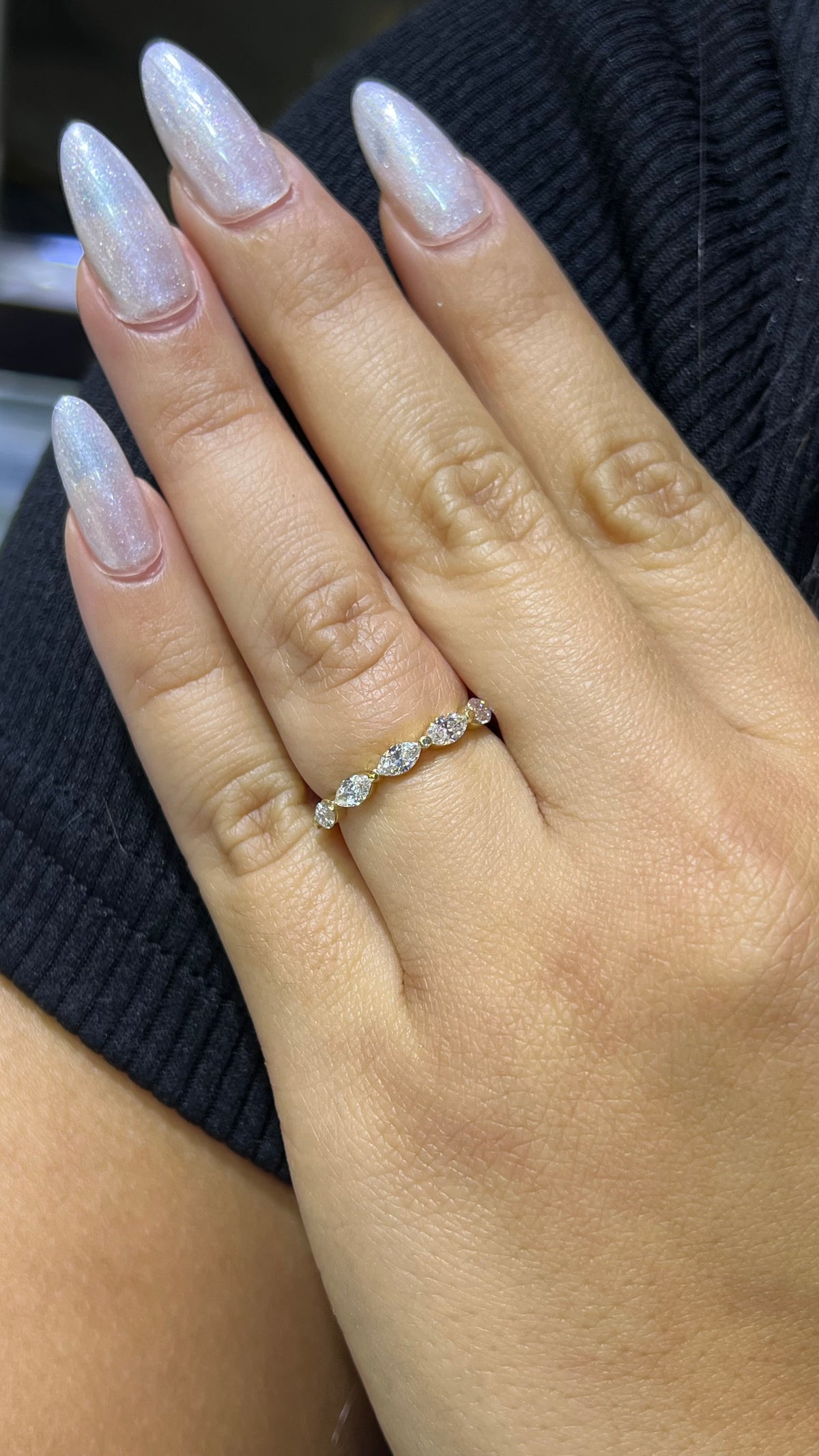 Larger Marquise Shared Prong Diamond Wedding Band 14K Gold BAN155