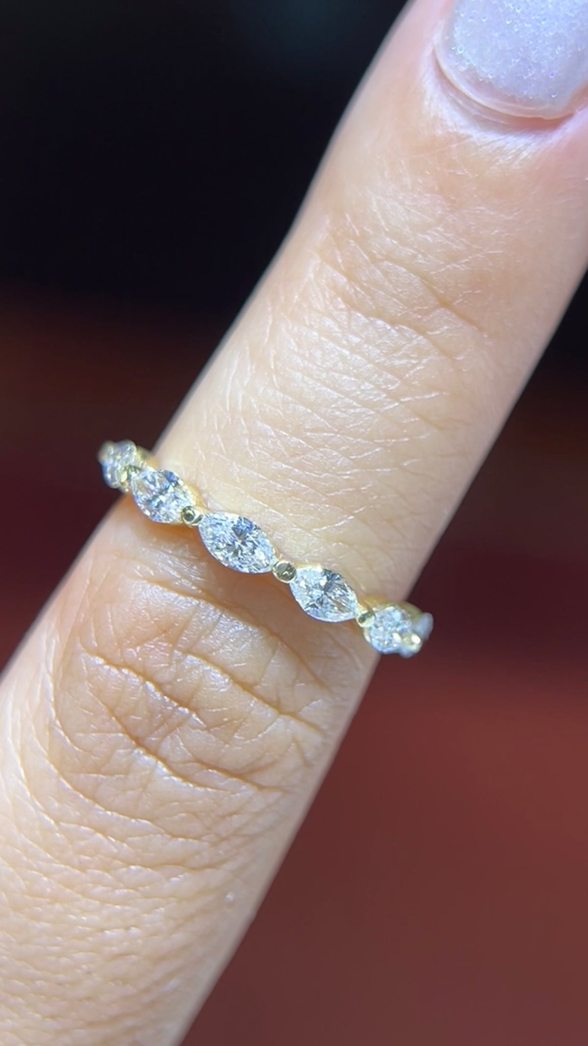 Larger Marquise Shared Prong Diamond Wedding Band 14K Gold BAN155