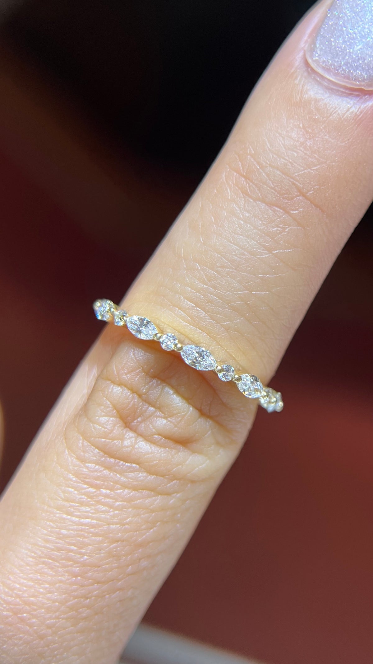 Marquise and Round Shared Prong Diamond Wedding Band 14K Gold BAN156