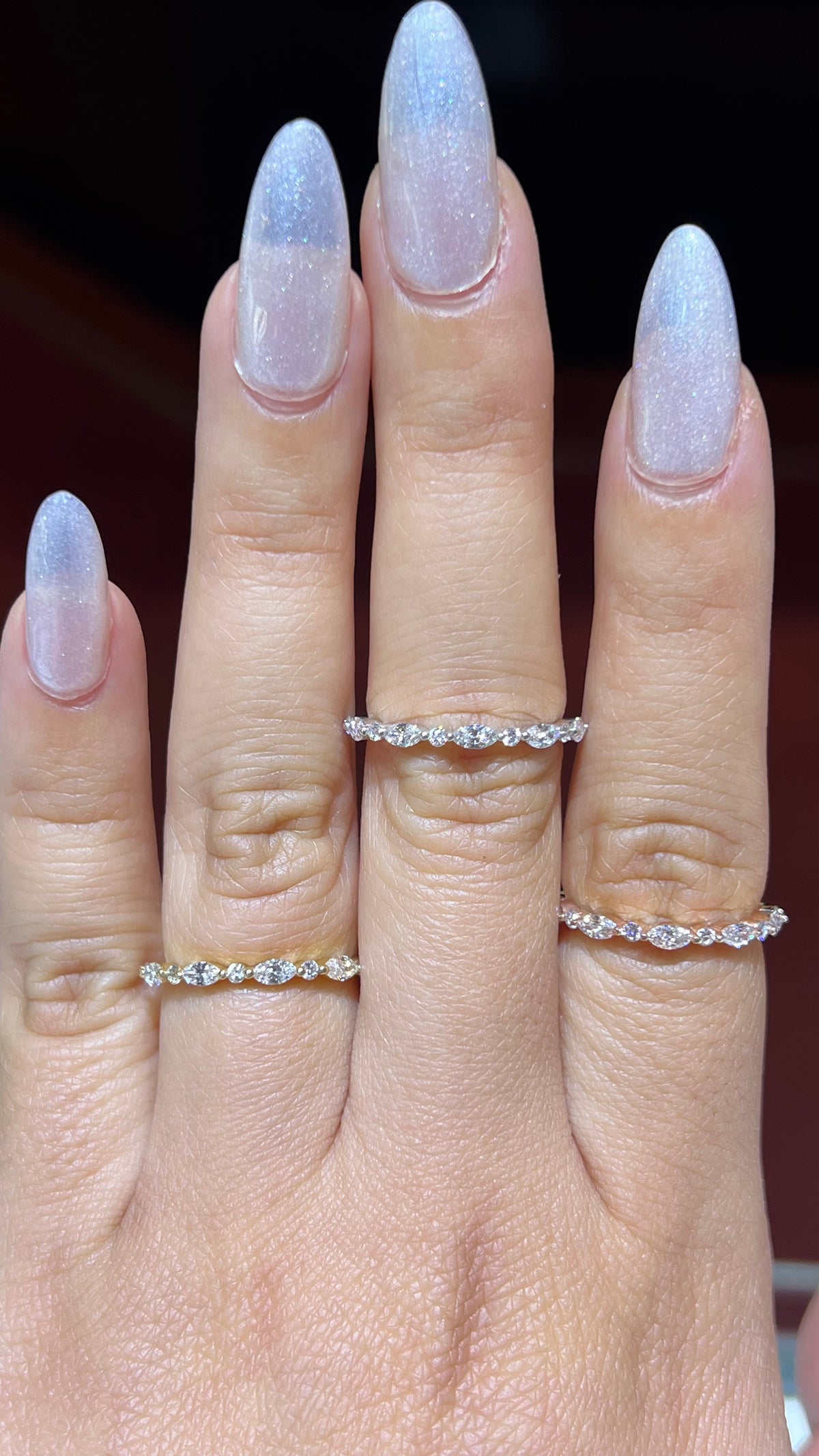 Marquise and Round Shared Prong Diamond Wedding Band 14K Gold BAN156