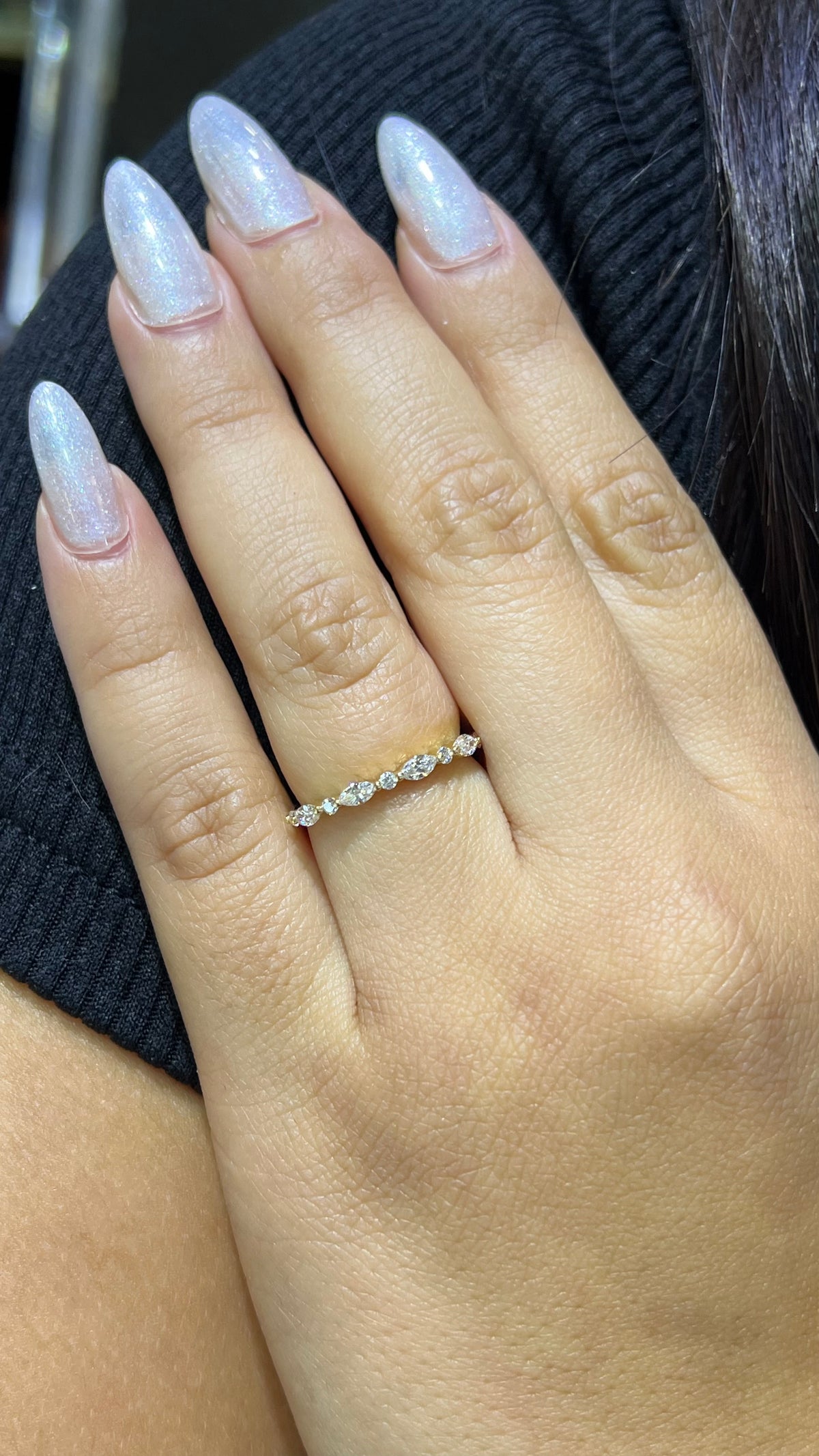 Marquise and Round Shared Prong Diamond Wedding Band 14K Gold BAN156