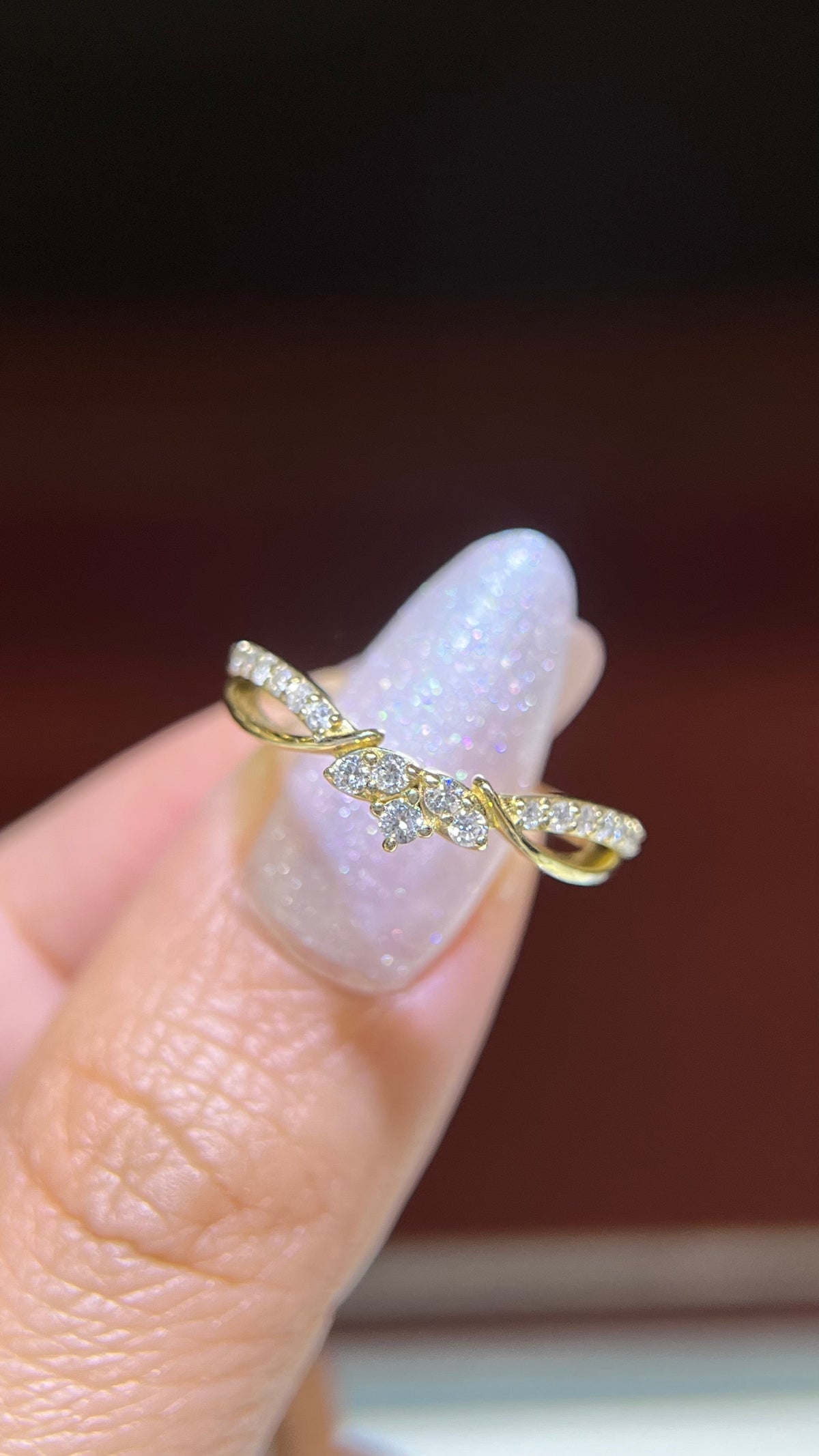 Half Diamond Twist Crown Wedding Band 14K Gold BAN162