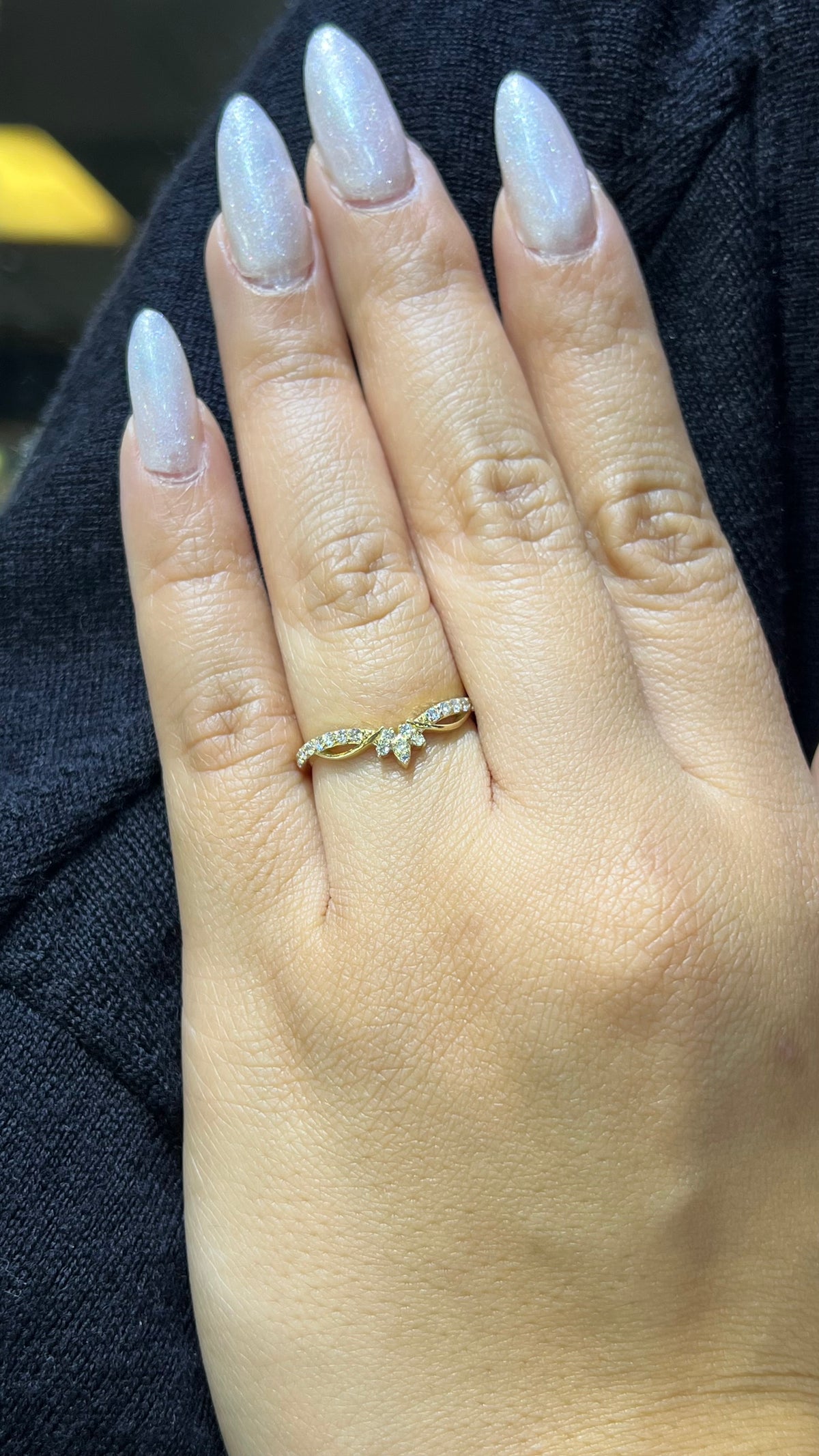 Smaller Half Diamond Twist Crown Wedding Band 14K Gold BAN163