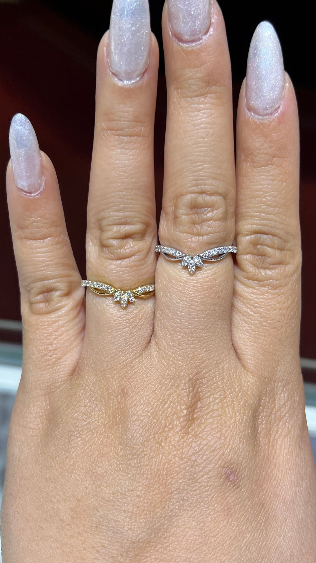 Smaller Half Diamond Twist Crown Wedding Band 14K Gold BAN163