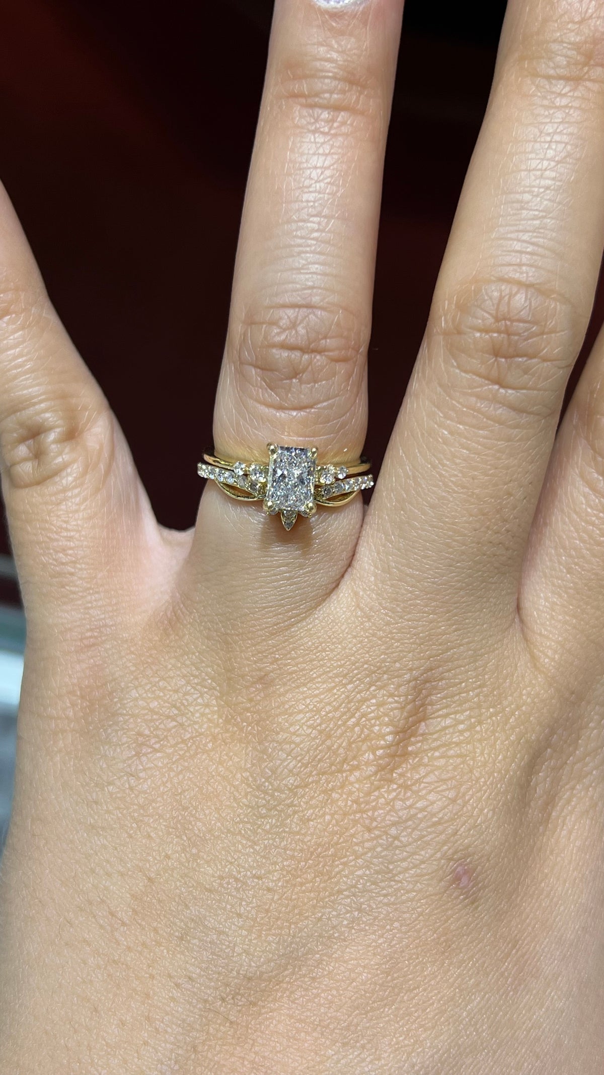 Smaller Half Diamond Twist Crown Wedding Band 14K Gold BAN163