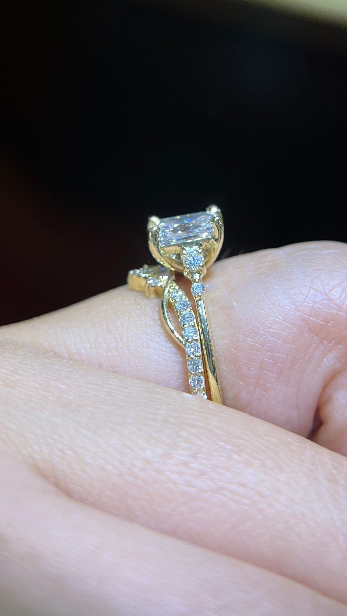 Smaller Half Diamond Twist Crown Wedding Band 14K Gold BAN163