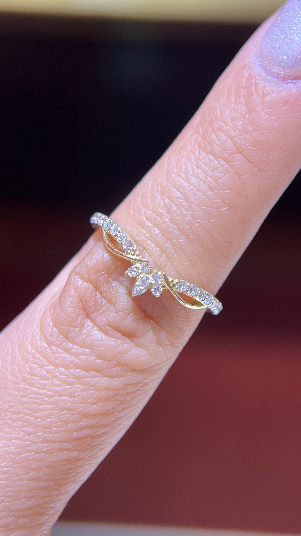 Smaller Half Diamond Twist Crown Wedding Band 14K Gold BAN163