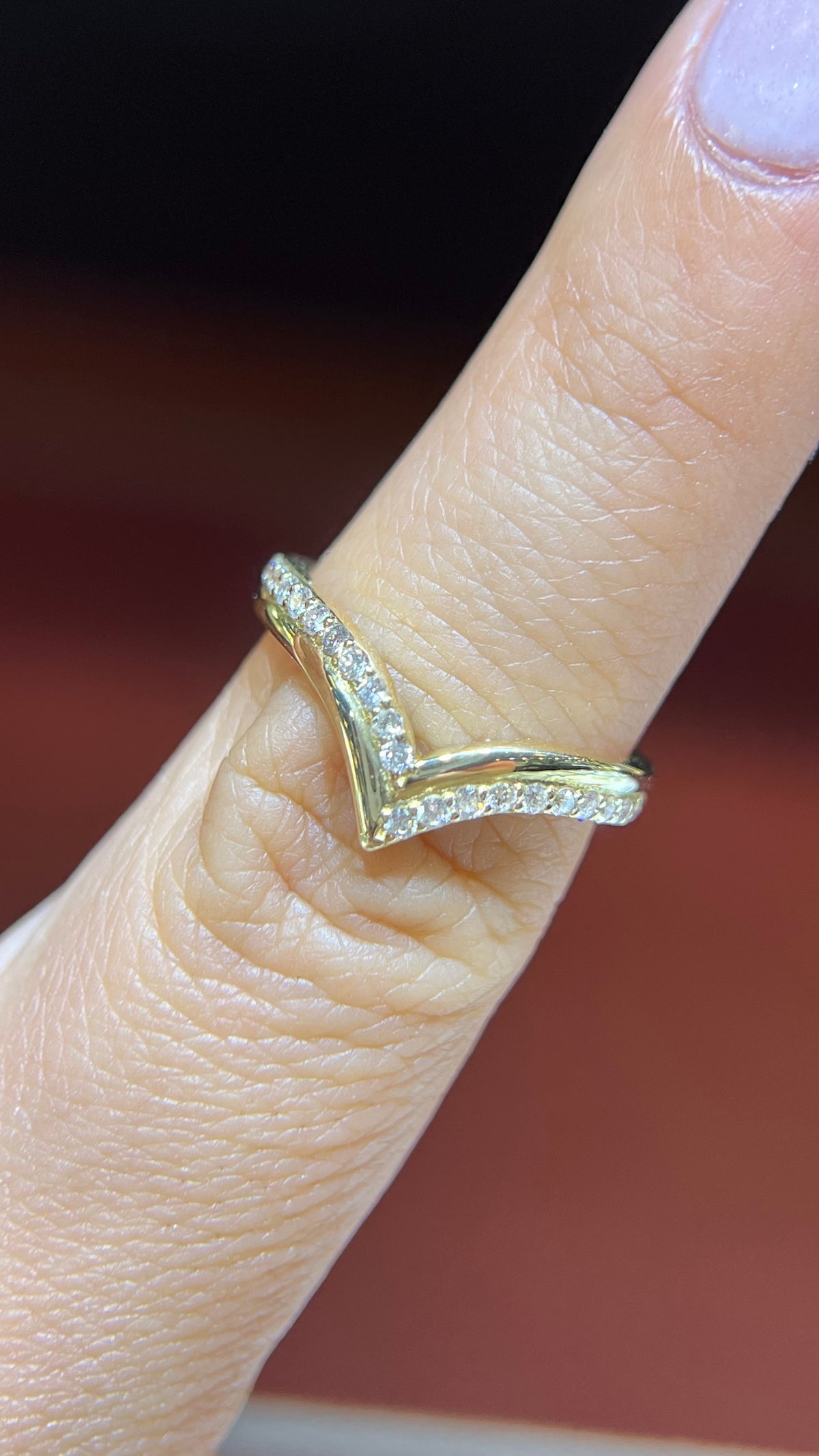 Double Layer Diamond Pave Chevron Band 14K Gold BAN164