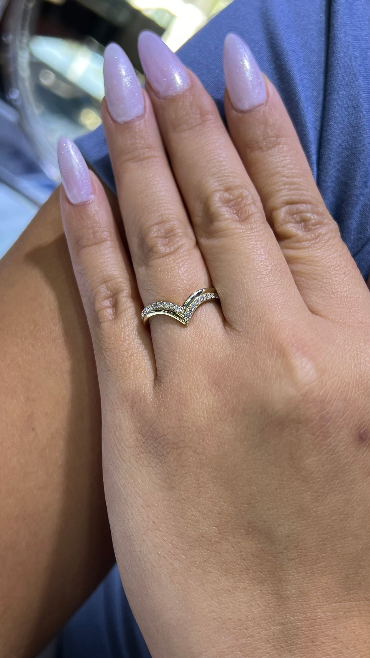 Double Layer Diamond Pave Chevron Band 14K Gold BAN164