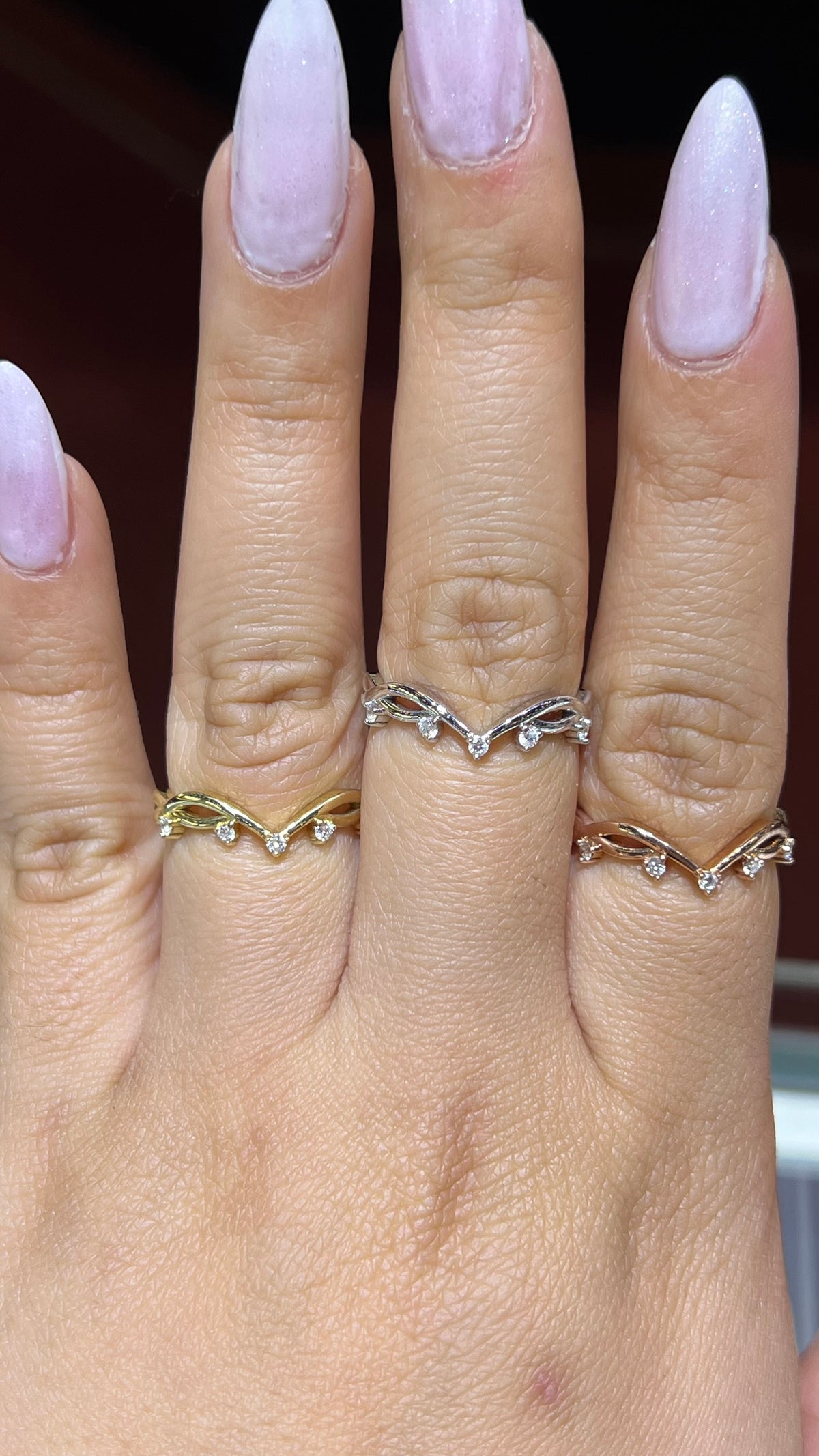 Three-Prong Diamond Twist Chevron Band 14K Gold BAN166