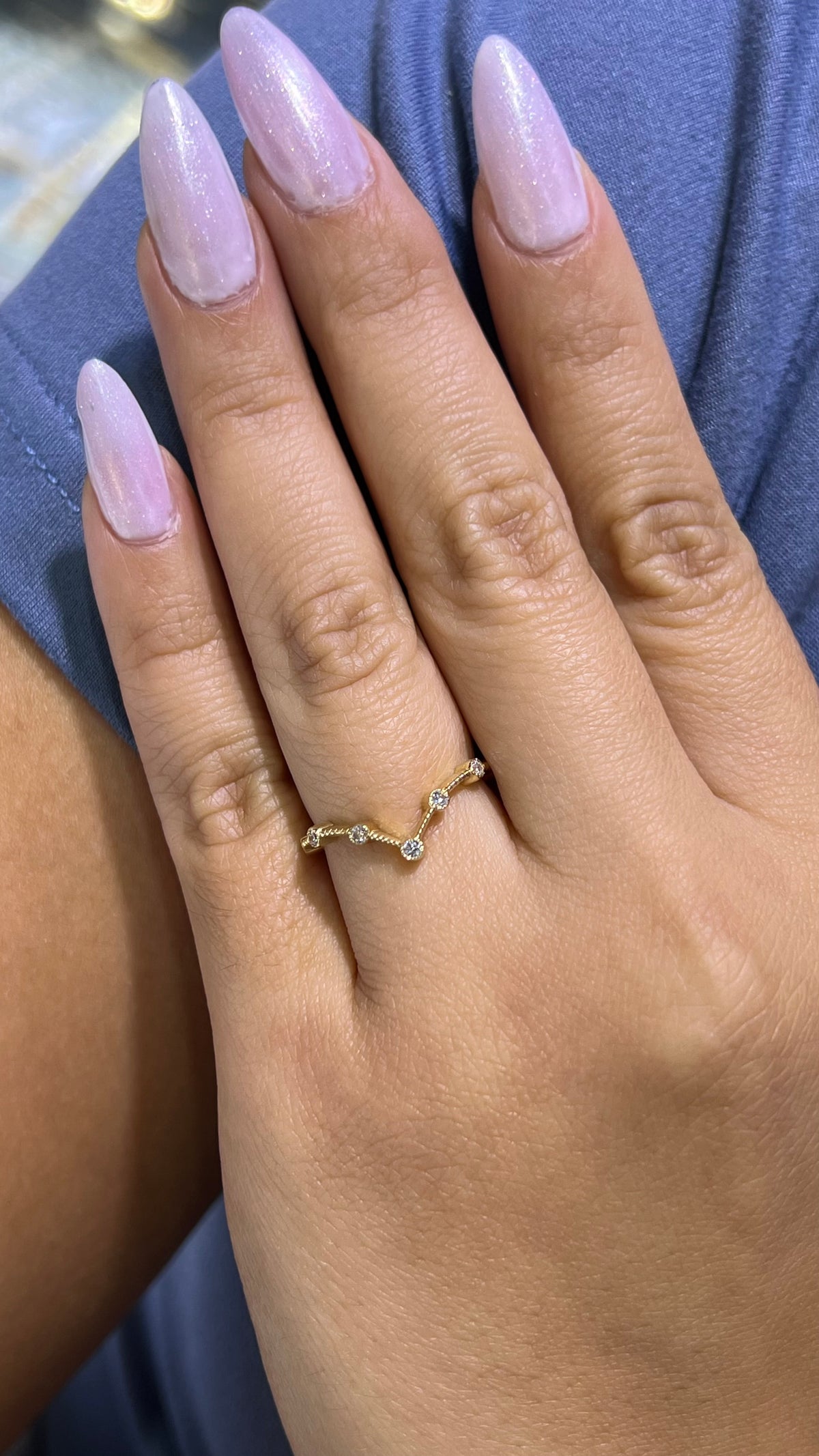 Beaded Bezel Chevron Band 14K Gold BAN167