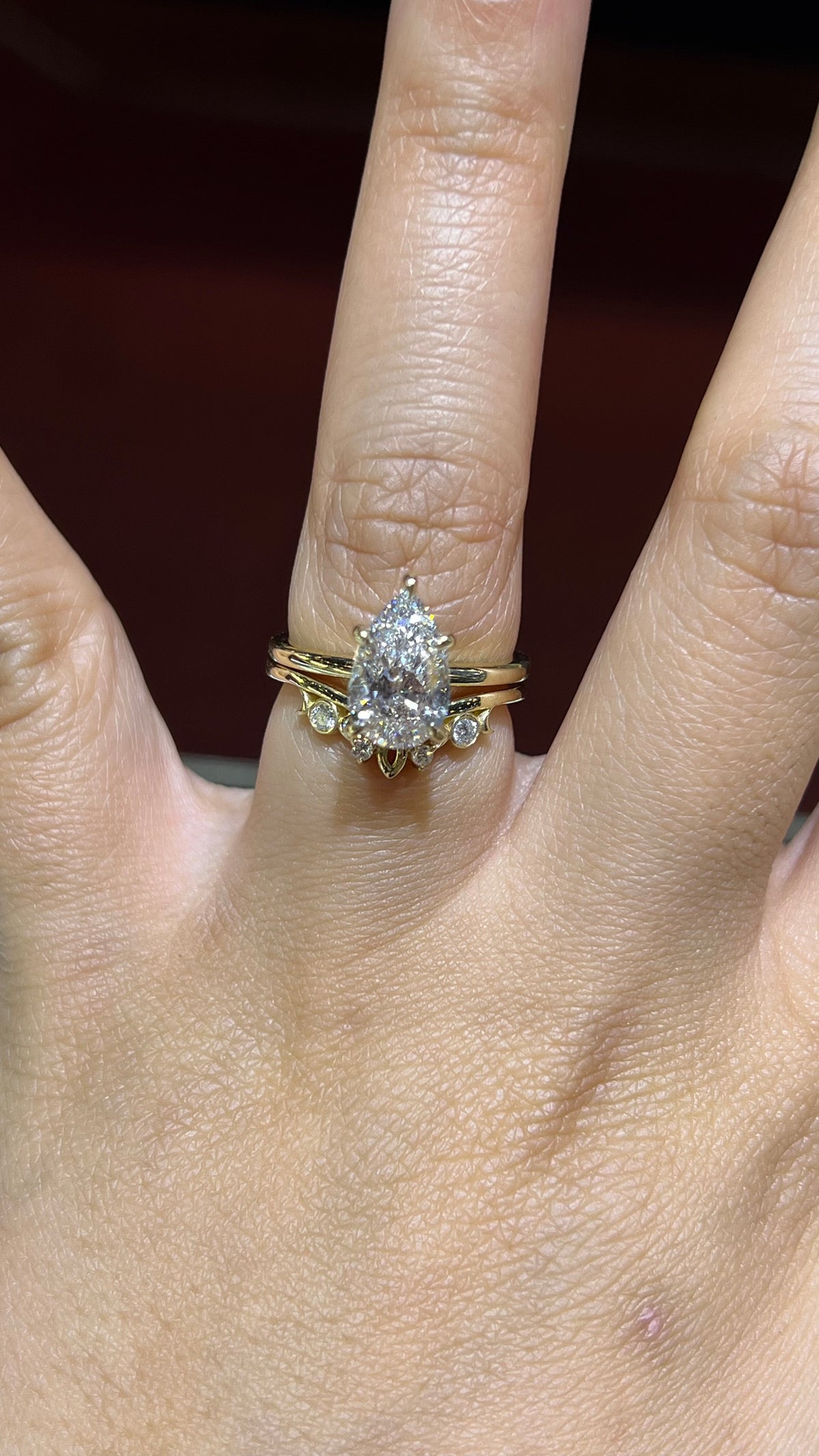 Beaded Bezel Moon Chevron Band 14K Gold BAN168