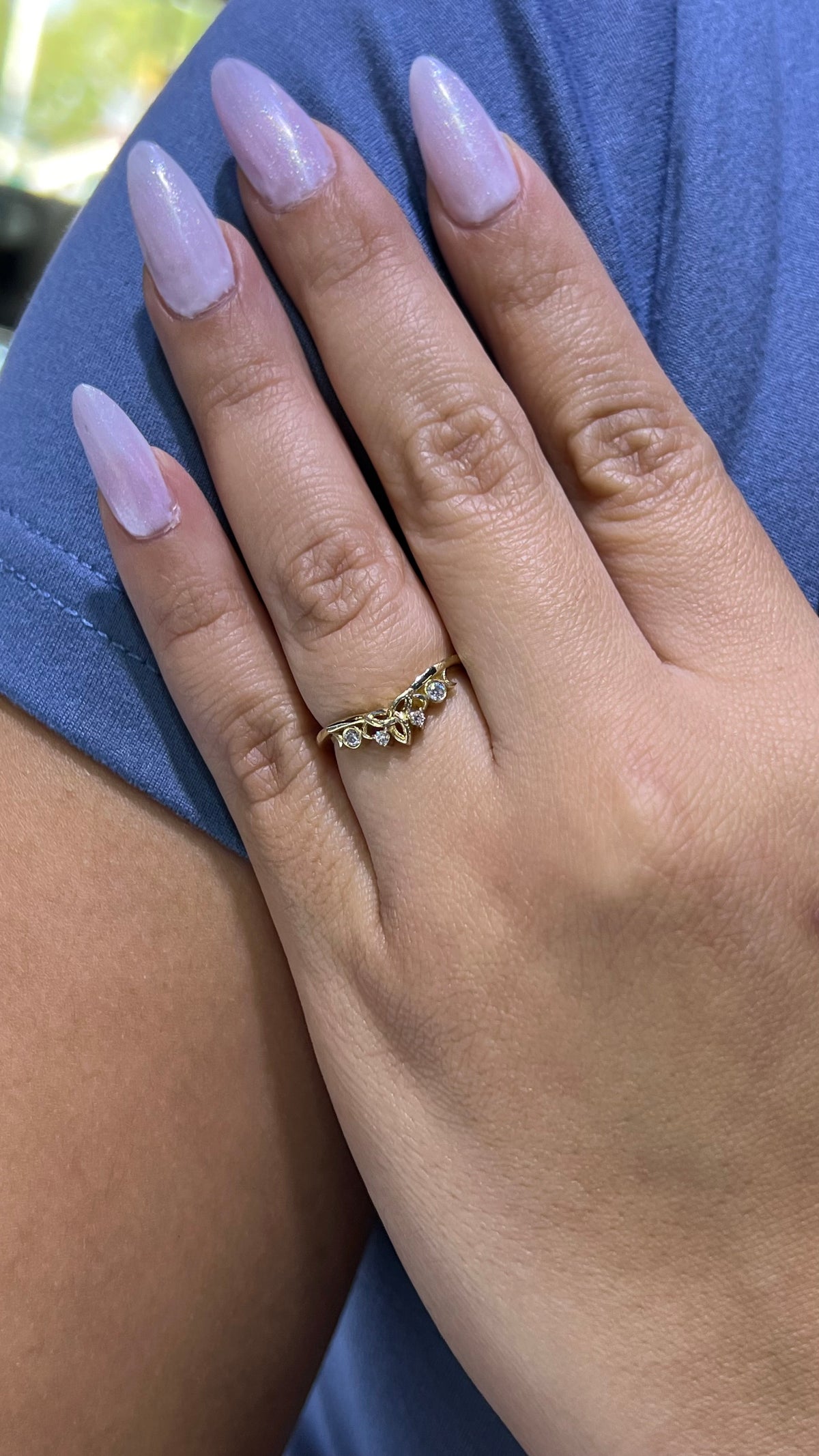 Beaded Bezel Moon Chevron Band 14K Gold BAN168