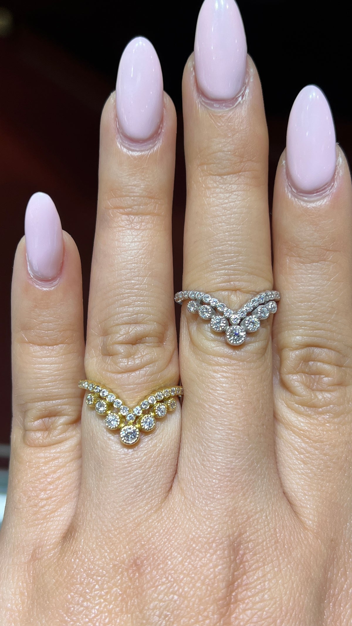 Milgrain Bezel Diamond Chevron Band 14K Gold BAN172