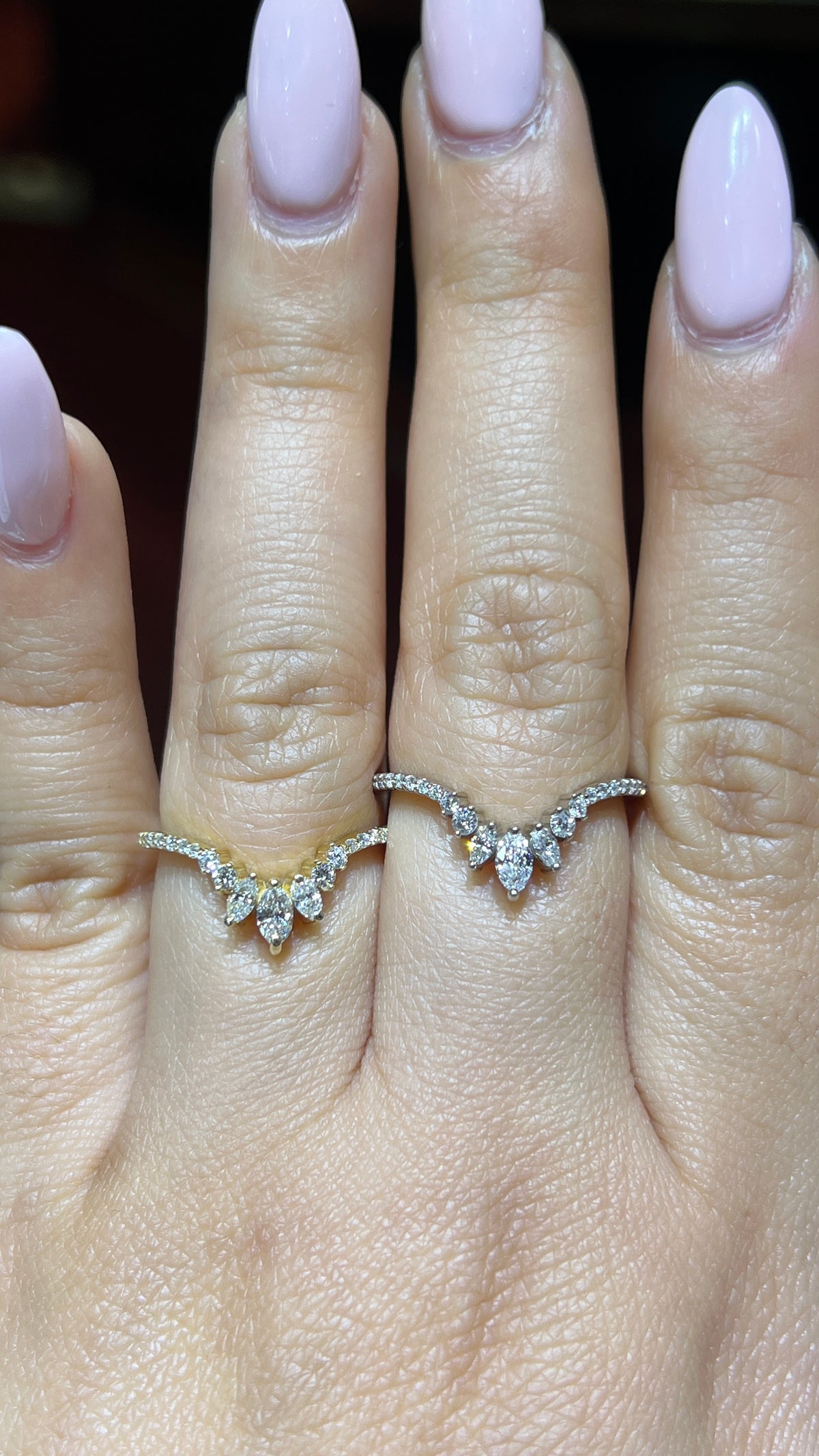 Slanted Triple Marquise Diamond Chevron Band 14K Gold BAN173