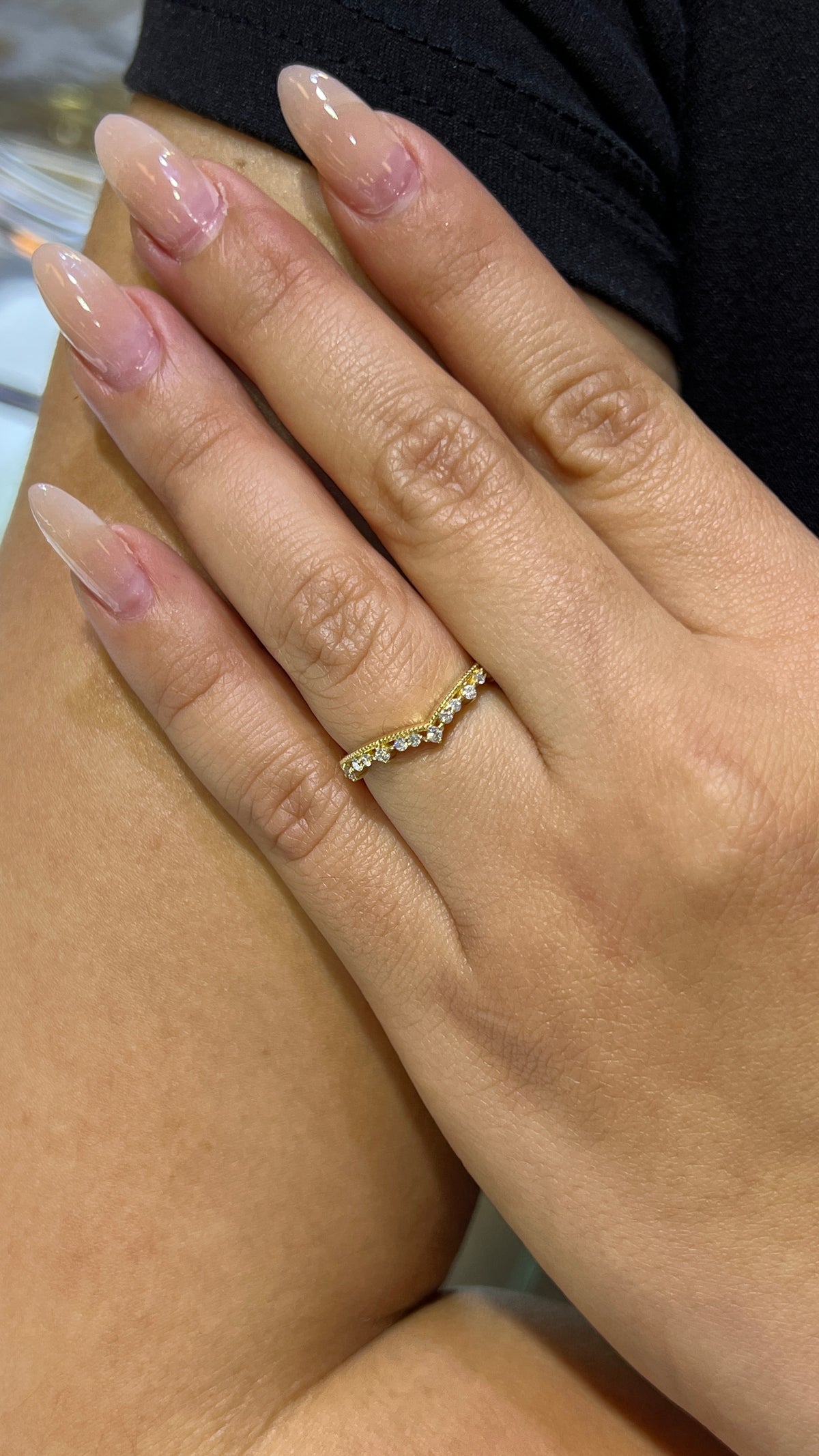 Beaded Shared Prong Diamond Chevron Band 14K Gold BAN176