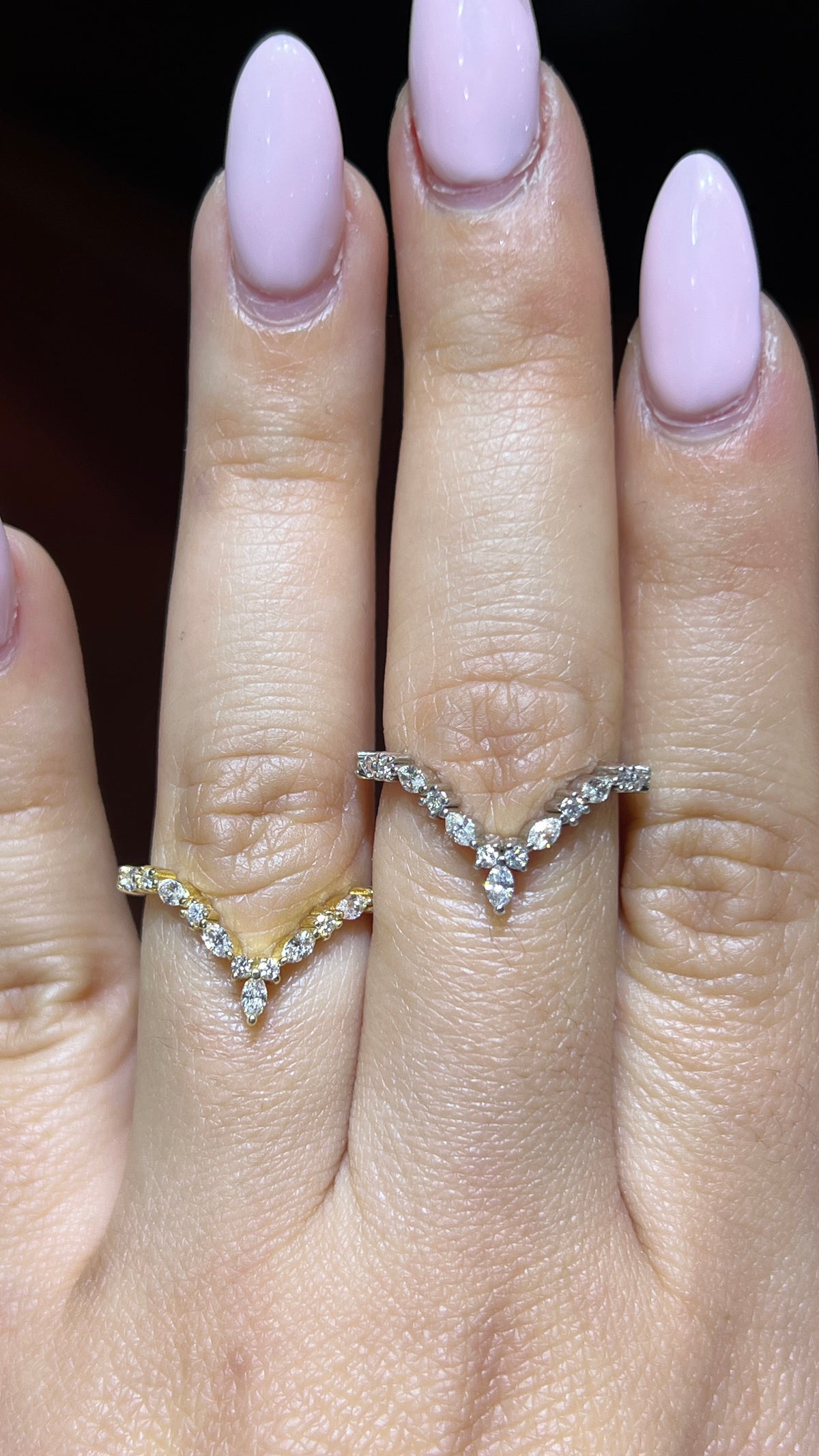 Round & Marquise Alternating Diamond Chevron Band 14K Gold BAN178