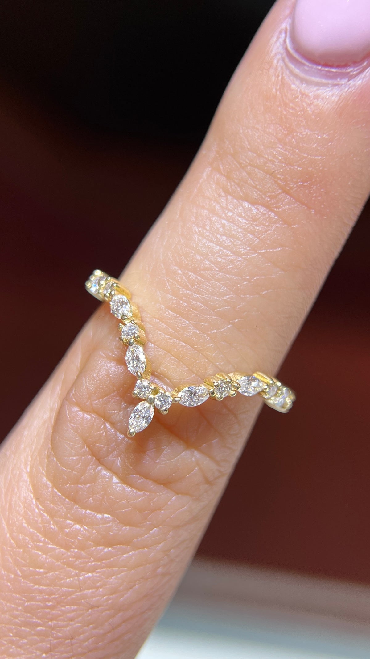 Round & Marquise Alternating Diamond Chevron Band 14K Gold BAN178