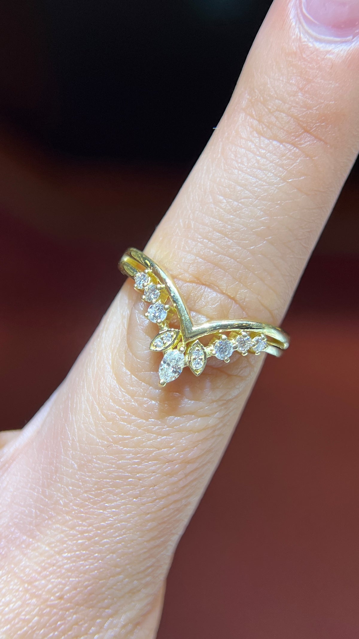 Marquise Two-Layer Diamond Chevron Band 14K Gold BAN182