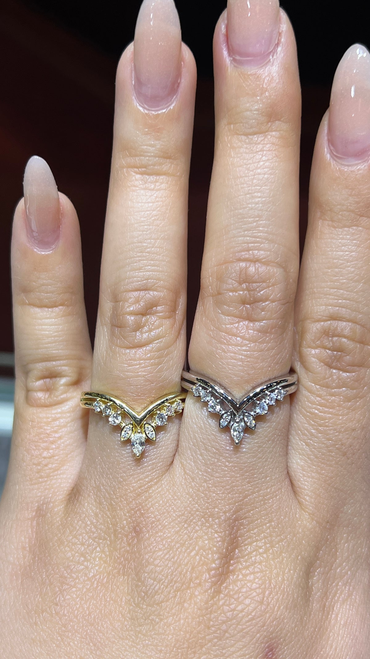 Marquise Two-Layer Diamond Chevron Band 14K Gold BAN182