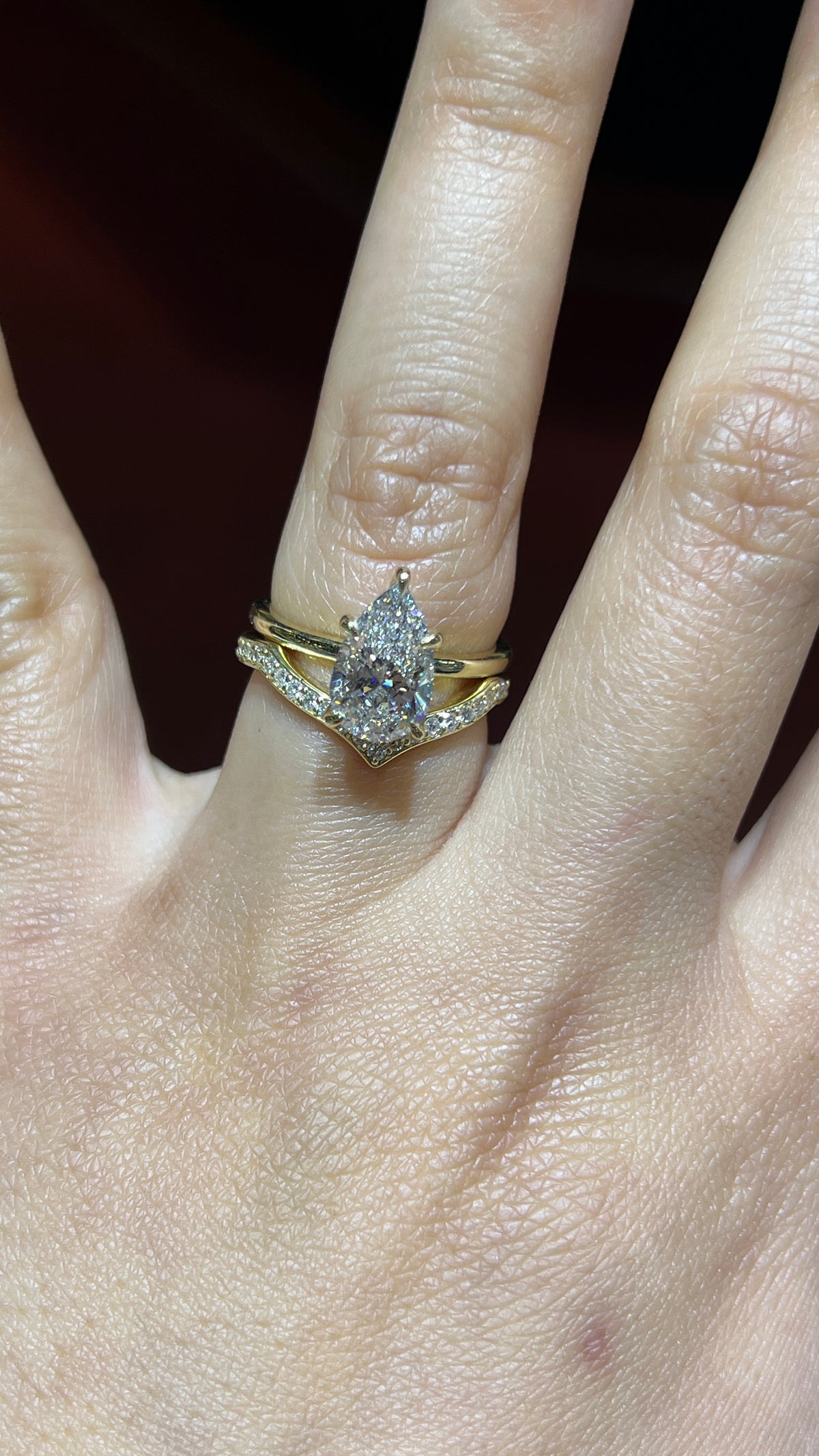 3-Point Pave Diamond Chevron Band 14K Gold BAN183