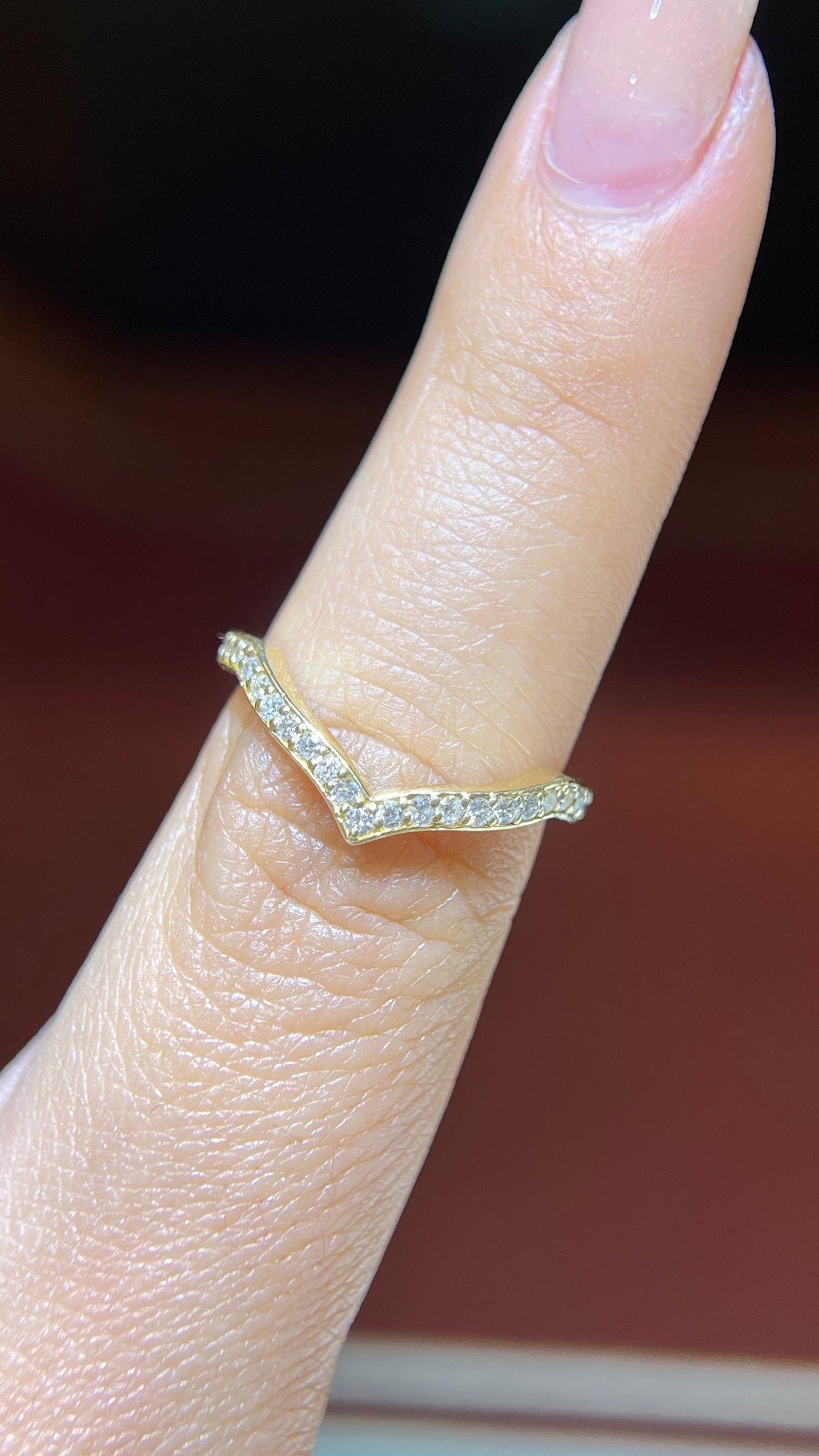 3-Point Pave Diamond Chevron Band 14K Gold BAN183