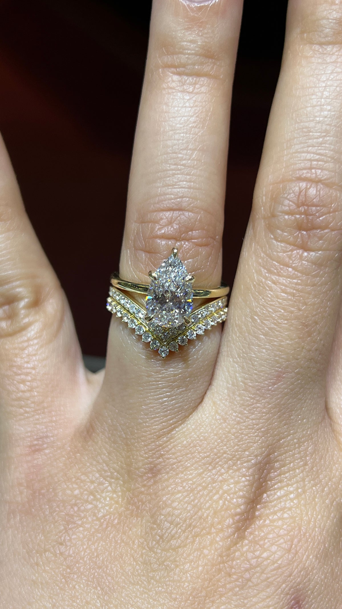 Double Layer Diamond Chevron Band 14K Gold BAN184