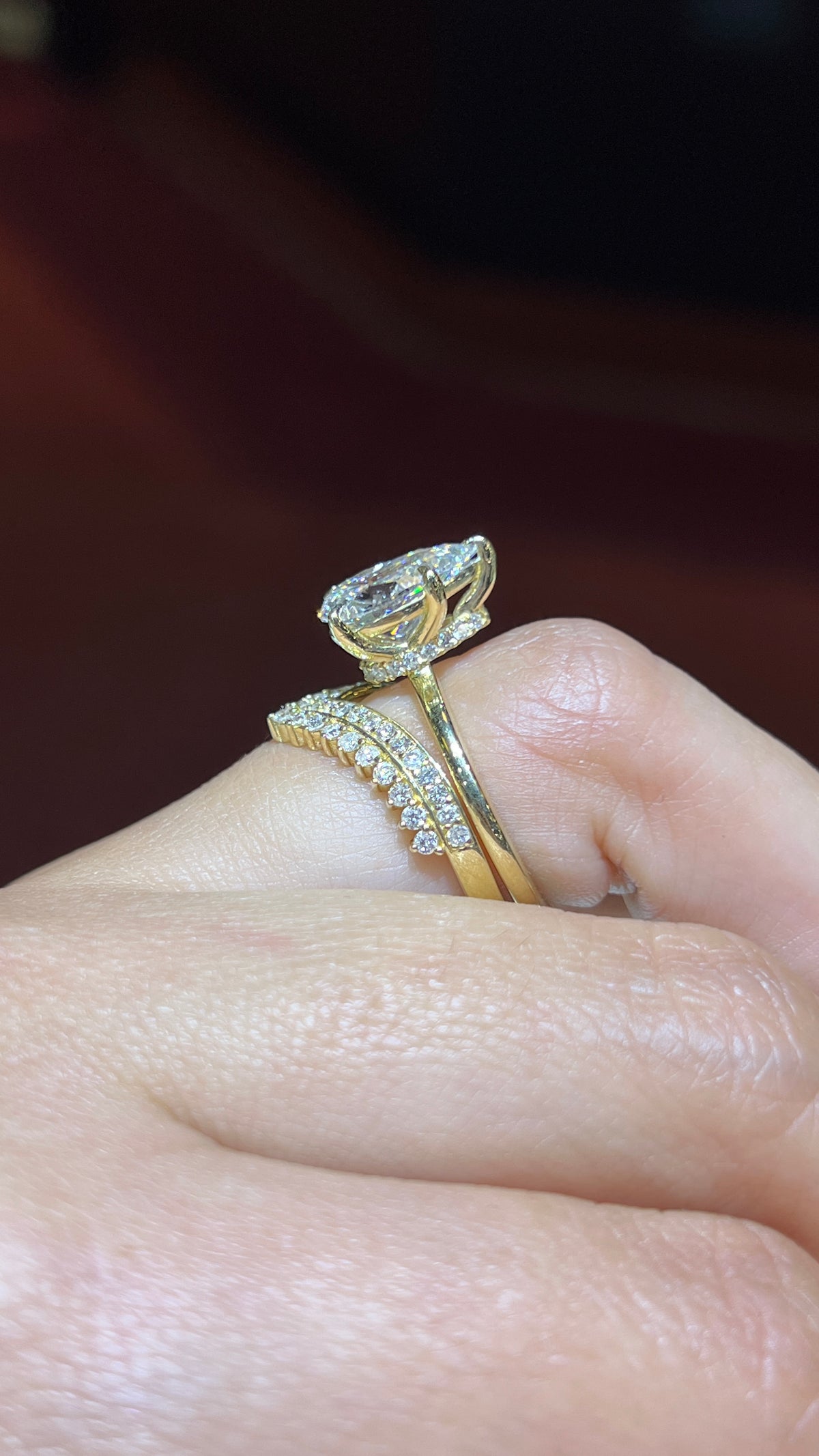 Double Layer Diamond Chevron Band 14K Gold BAN184