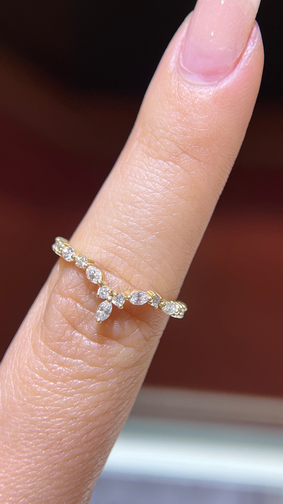 Triple Round & Marquise Diamond Chevron Band 14K Gold BAN185