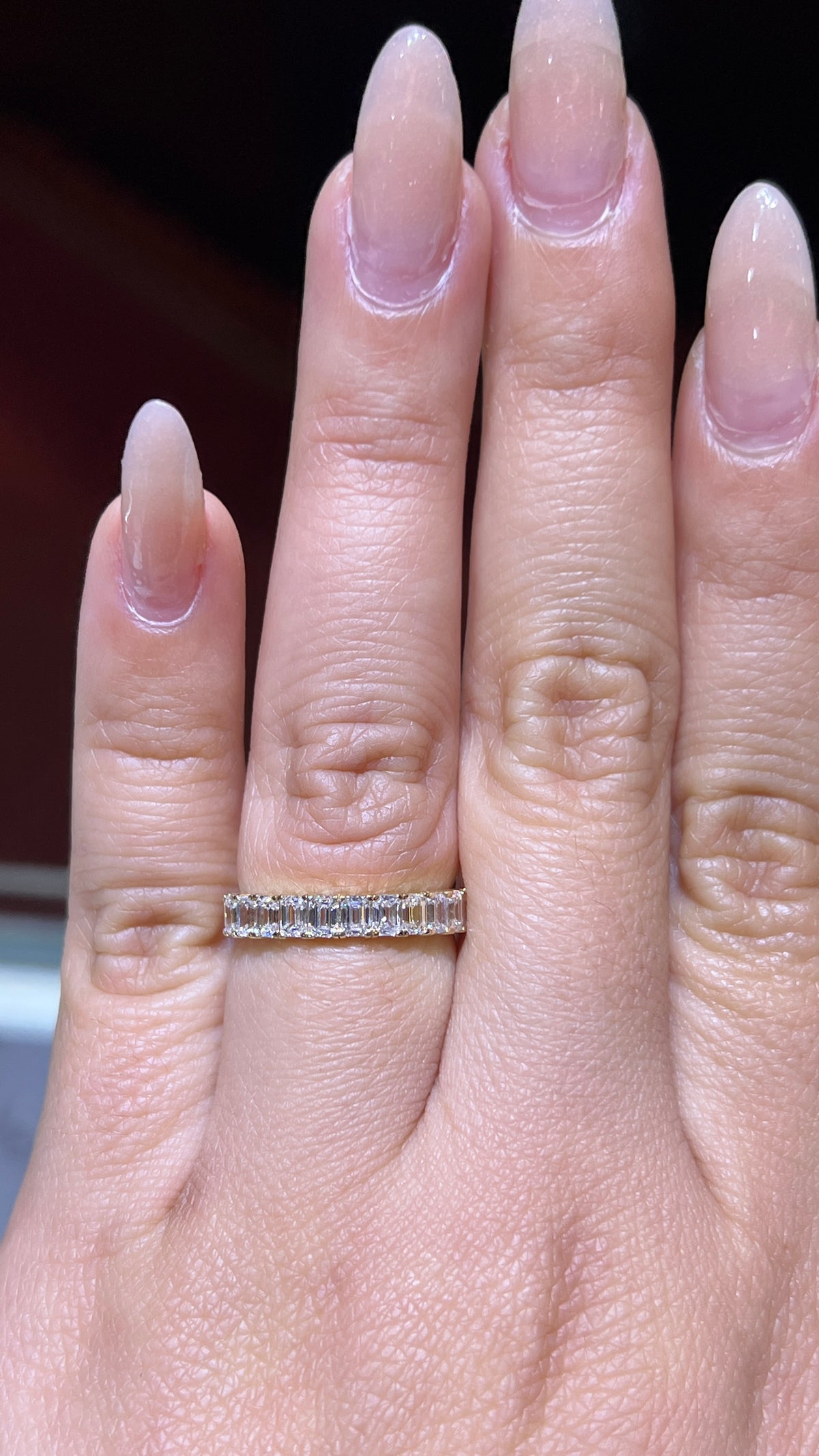 Emerald Diamond Shared Prong Gold Band 14K Gold BAN188