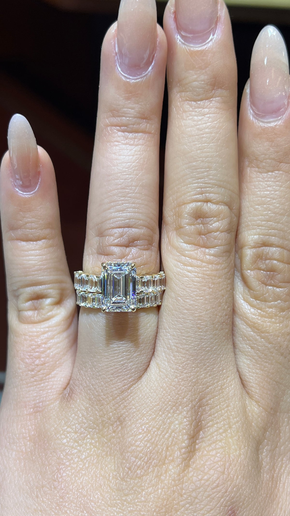 Emerald Diamond Shared Prong Gold Band 14K Gold BAN188