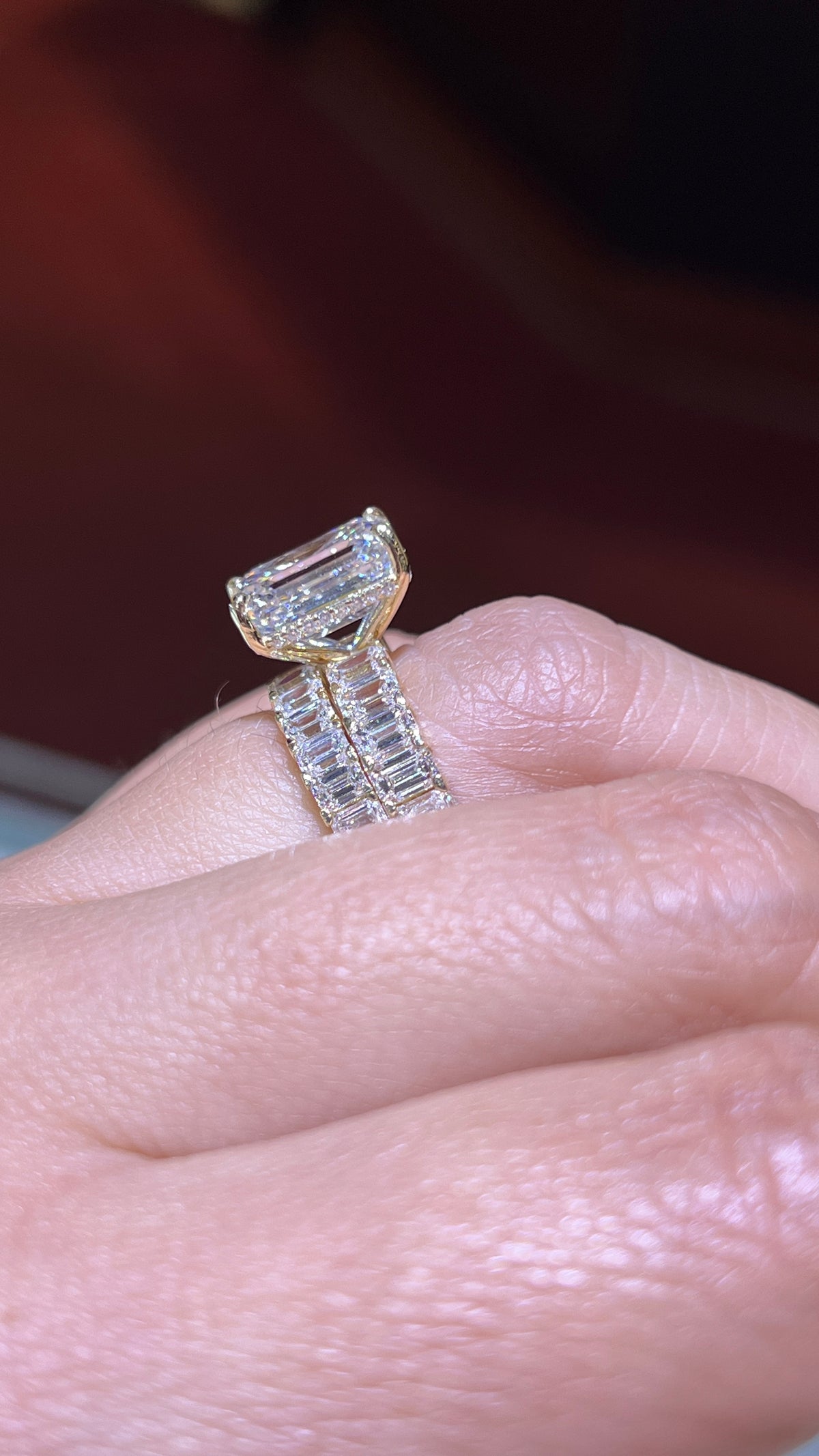 Emerald Diamond Shared Prong Gold Band 14K Gold BAN188